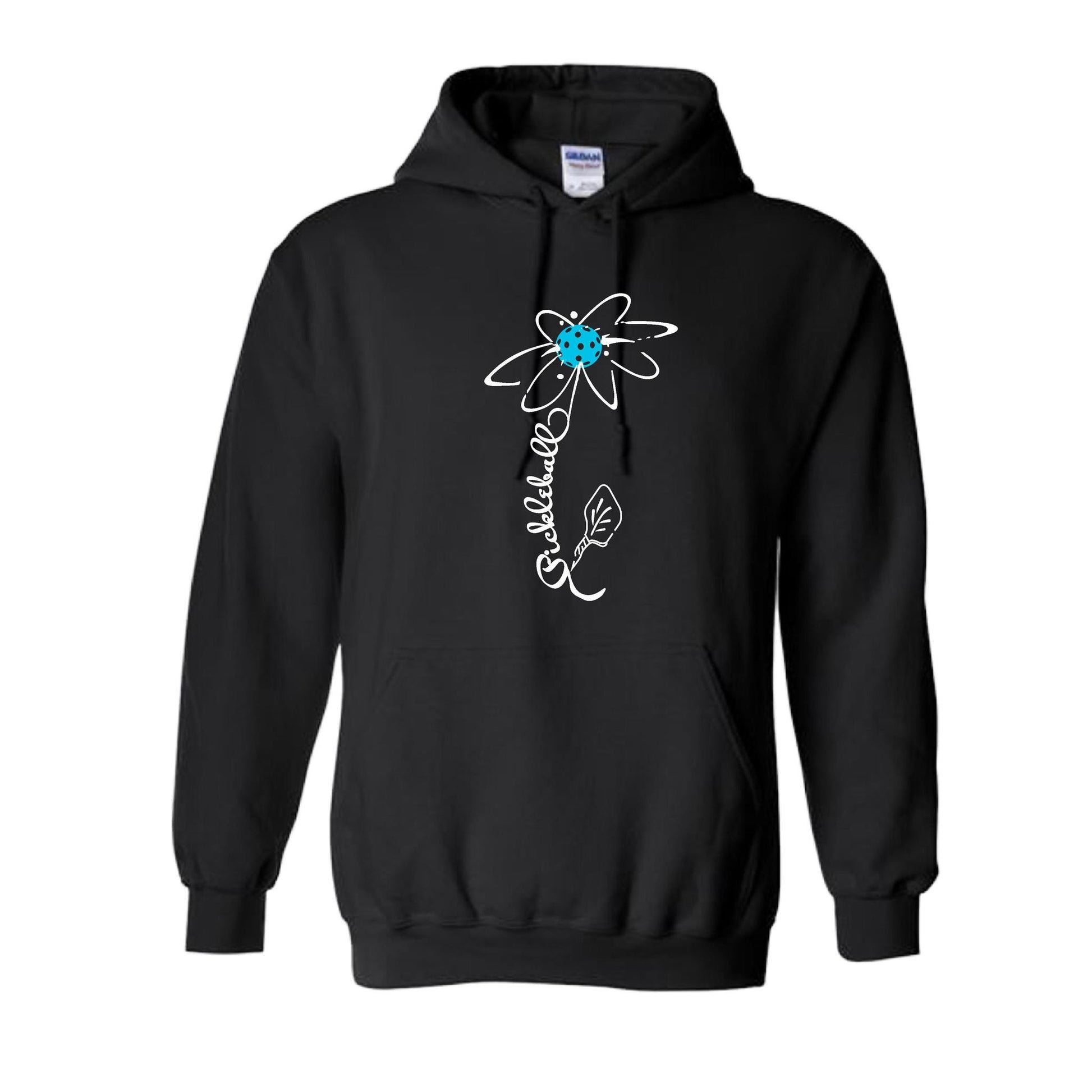 Pickleball Flower (Cyan Green Orange) | Unisex Hoodie Athletic Sweatshirt | 50% Cotton/50% Polyester