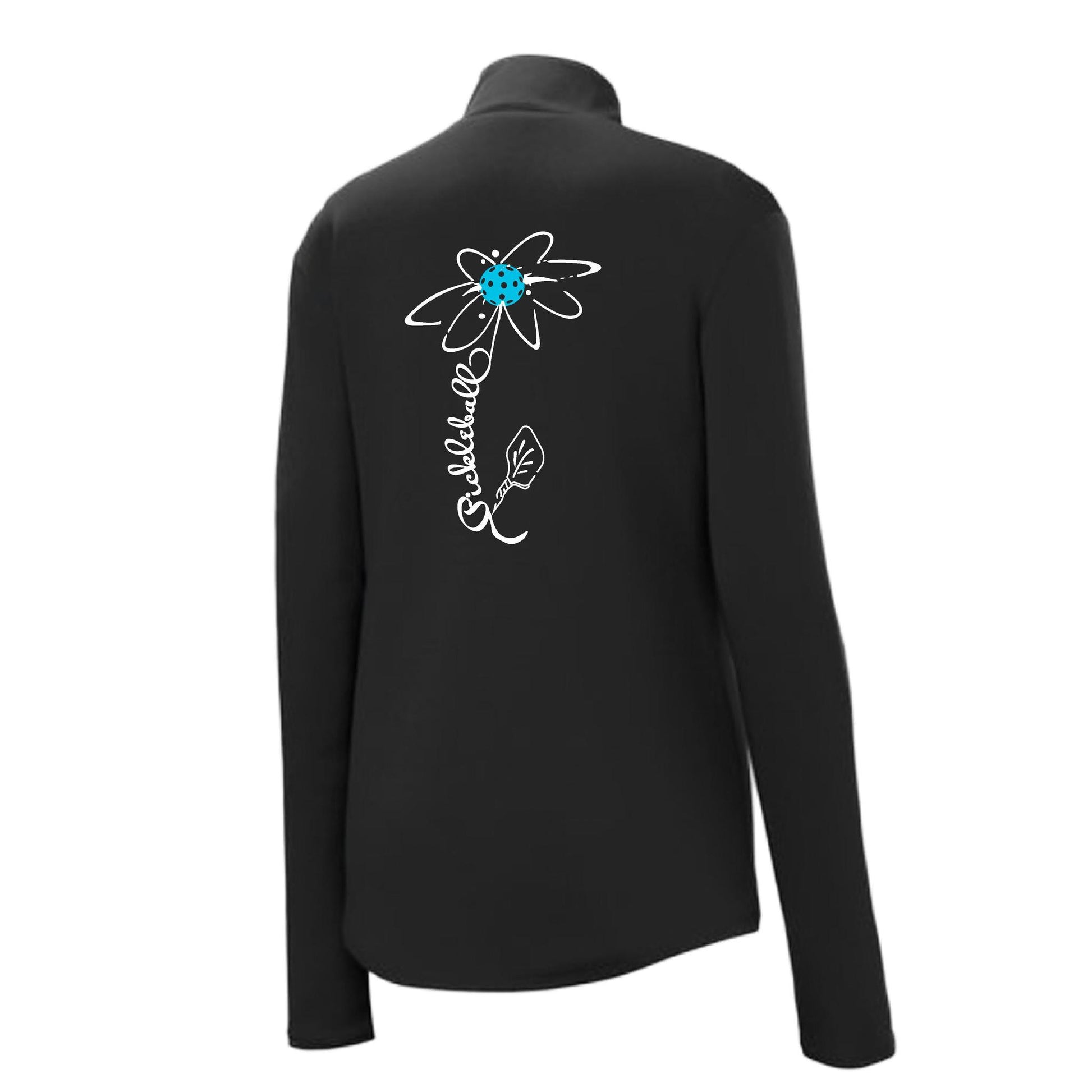 Pickleball Flower (Cyan Green Orange) | Women's 1/4 Zip Pickleball Performance Pullover Shirt | 100% Polyester