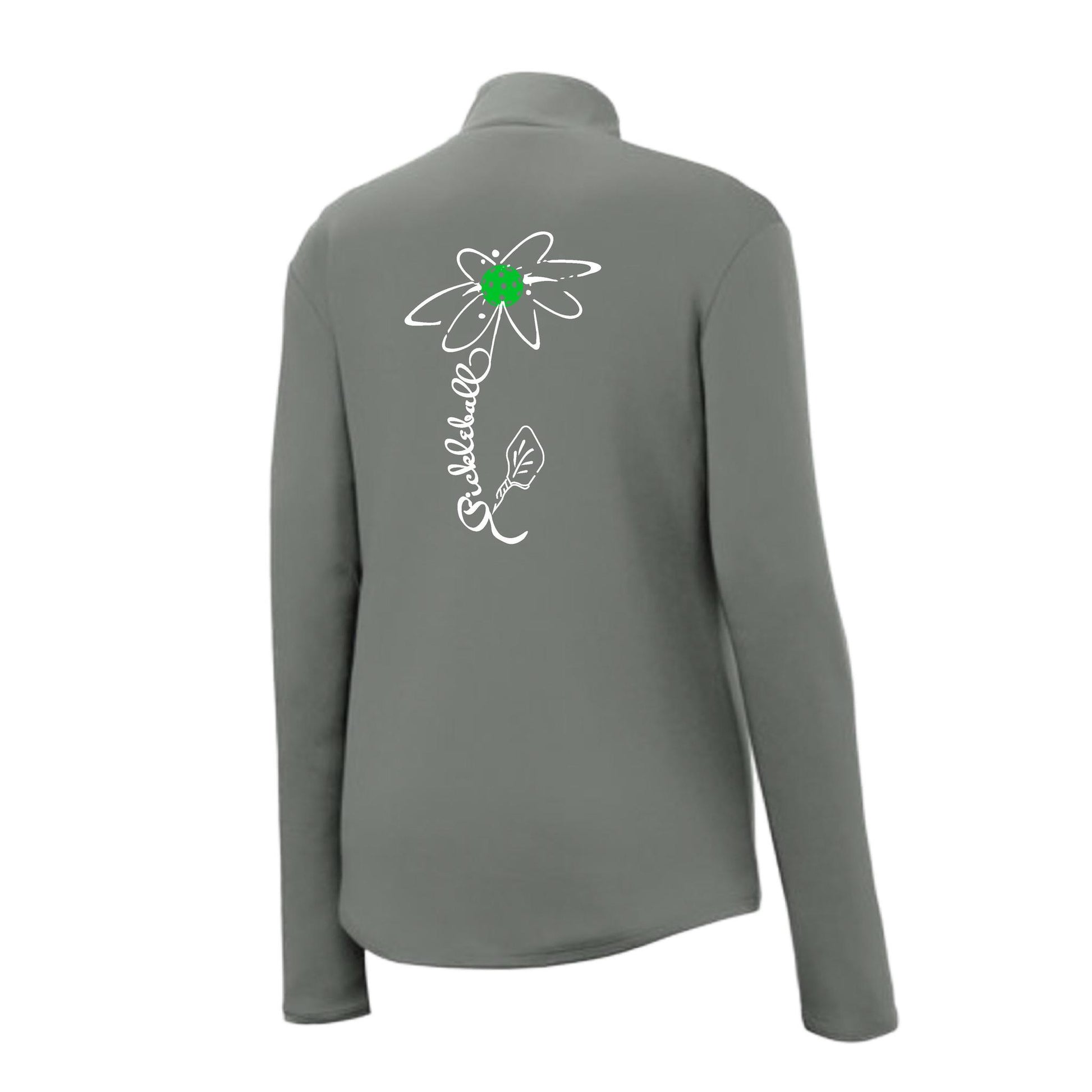 Pickleball Flower (Cyan Green Orange) | Women's 1/4 Zip Pickleball Performance Pullover Shirt | 100% Polyester