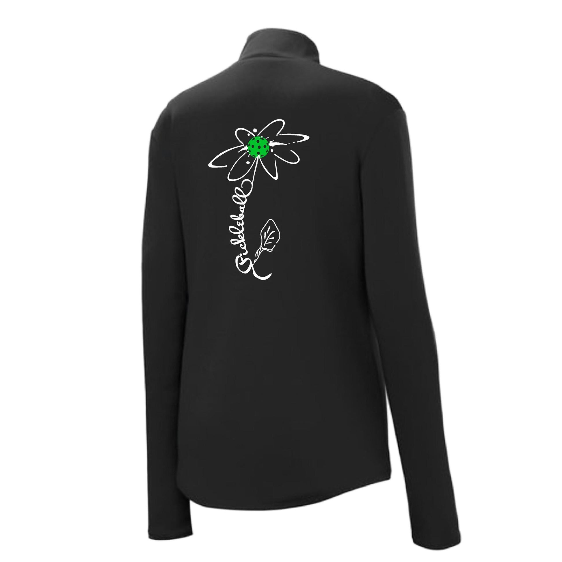 Pickleball Flower (Cyan Green Orange) | Women's 1/4 Zip Pickleball Performance Pullover Shirt | 100% Polyester
