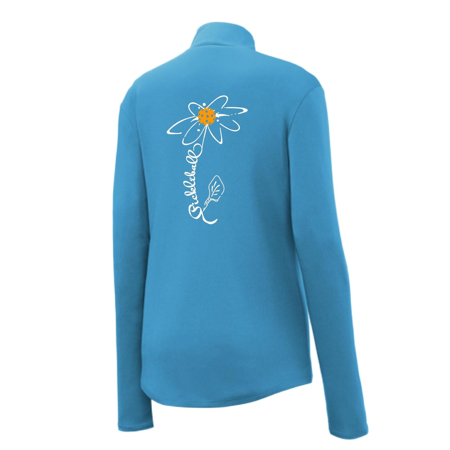 Pickleball Flower (Cyan Green Orange) | Women's 1/4 Zip Pickleball Performance Pullover Shirt | 100% Polyester