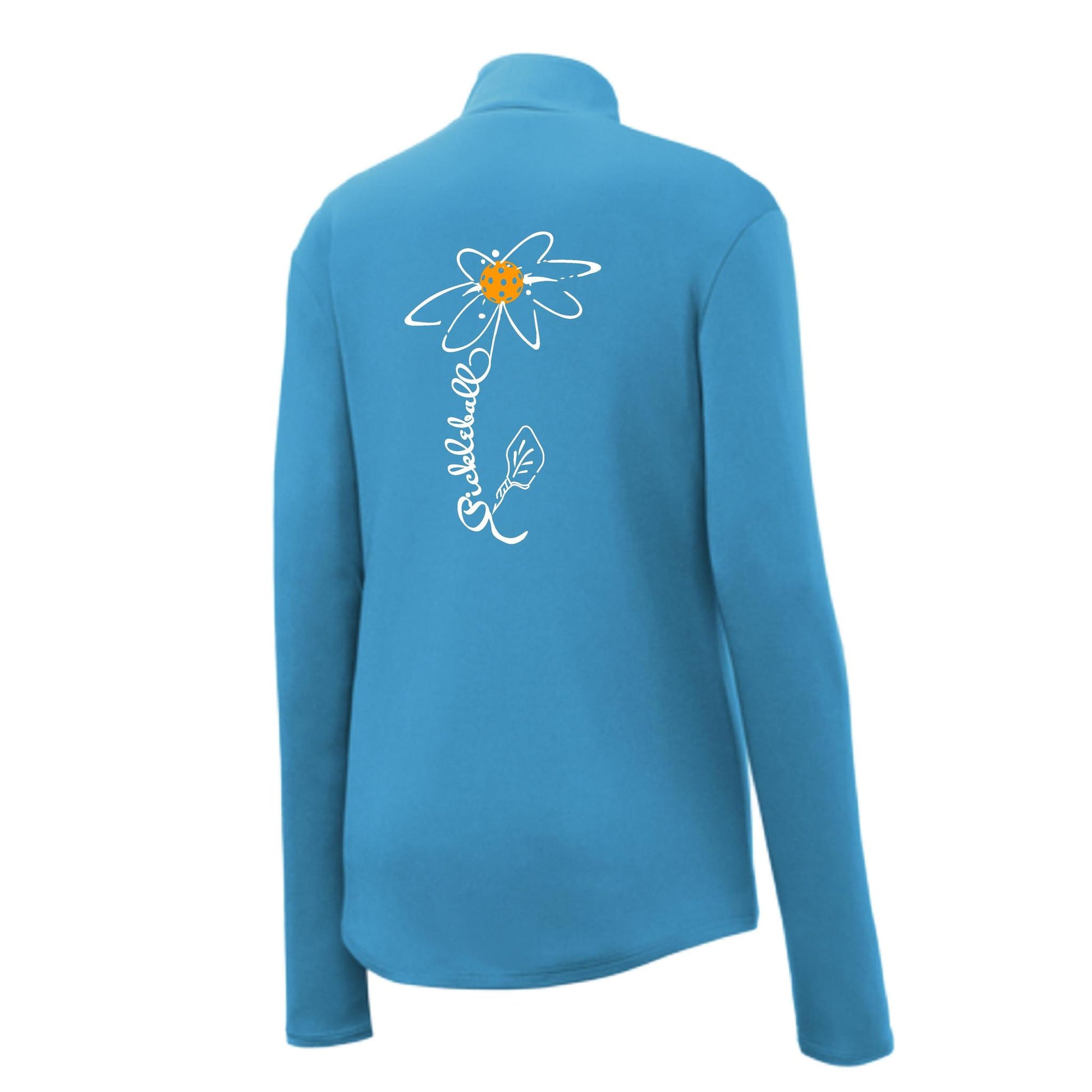 Pickleball Flower (Cyan Green Orange) | Women's 1/4 Zip Pickleball Performance Pullover Shirt | 100% Polyester