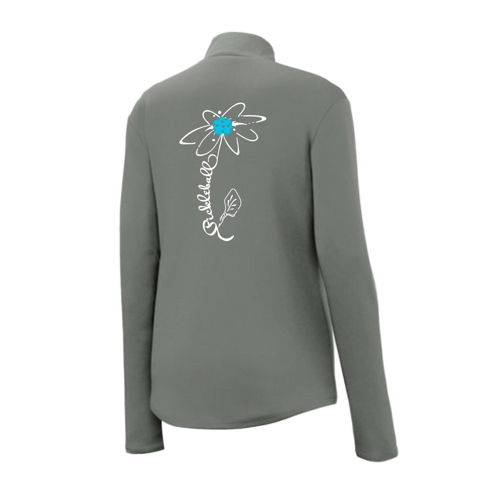 Pickleball Flower (Cyan Green Orange) | Women's 1/4 Zip Pickleball Performance Pullover Shirt | 100% Polyester