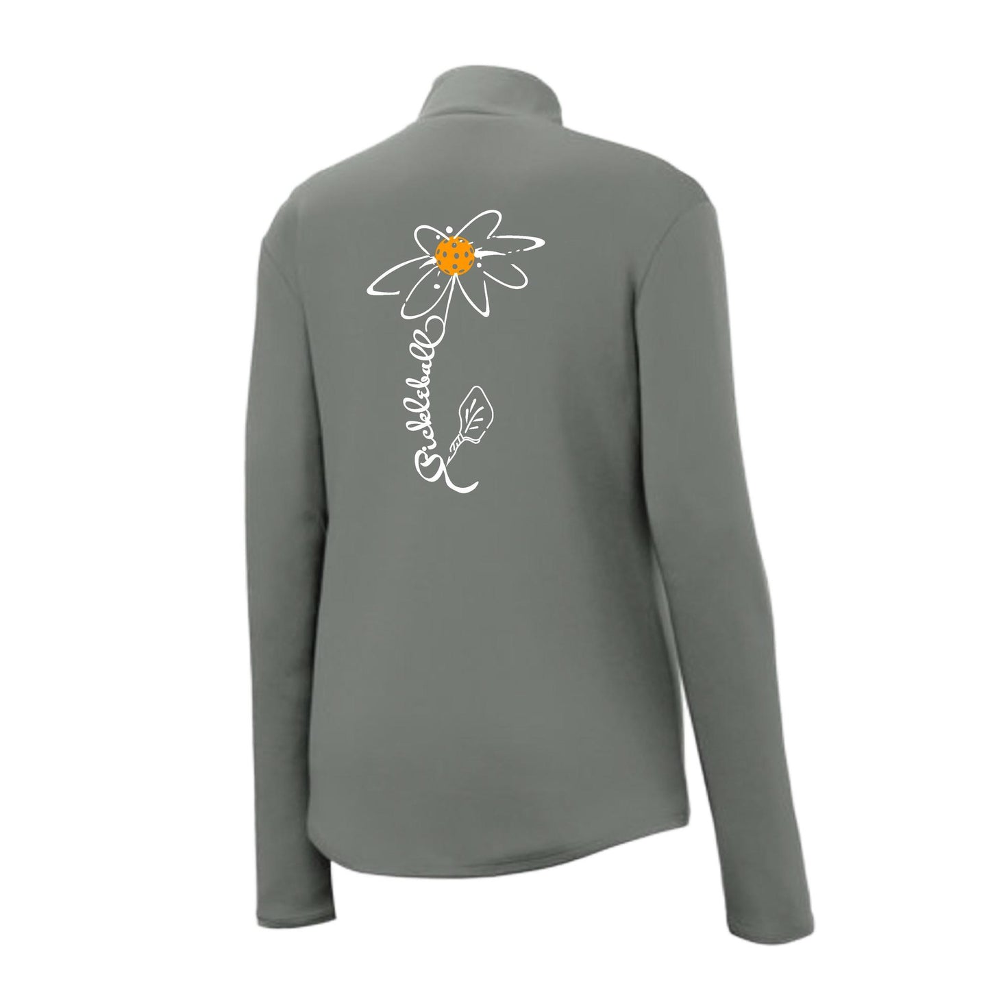 Pickleball Flower (Cyan Green Orange) | Women's 1/4 Zip Pickleball Performance Pullover Shirt | 100% Polyester