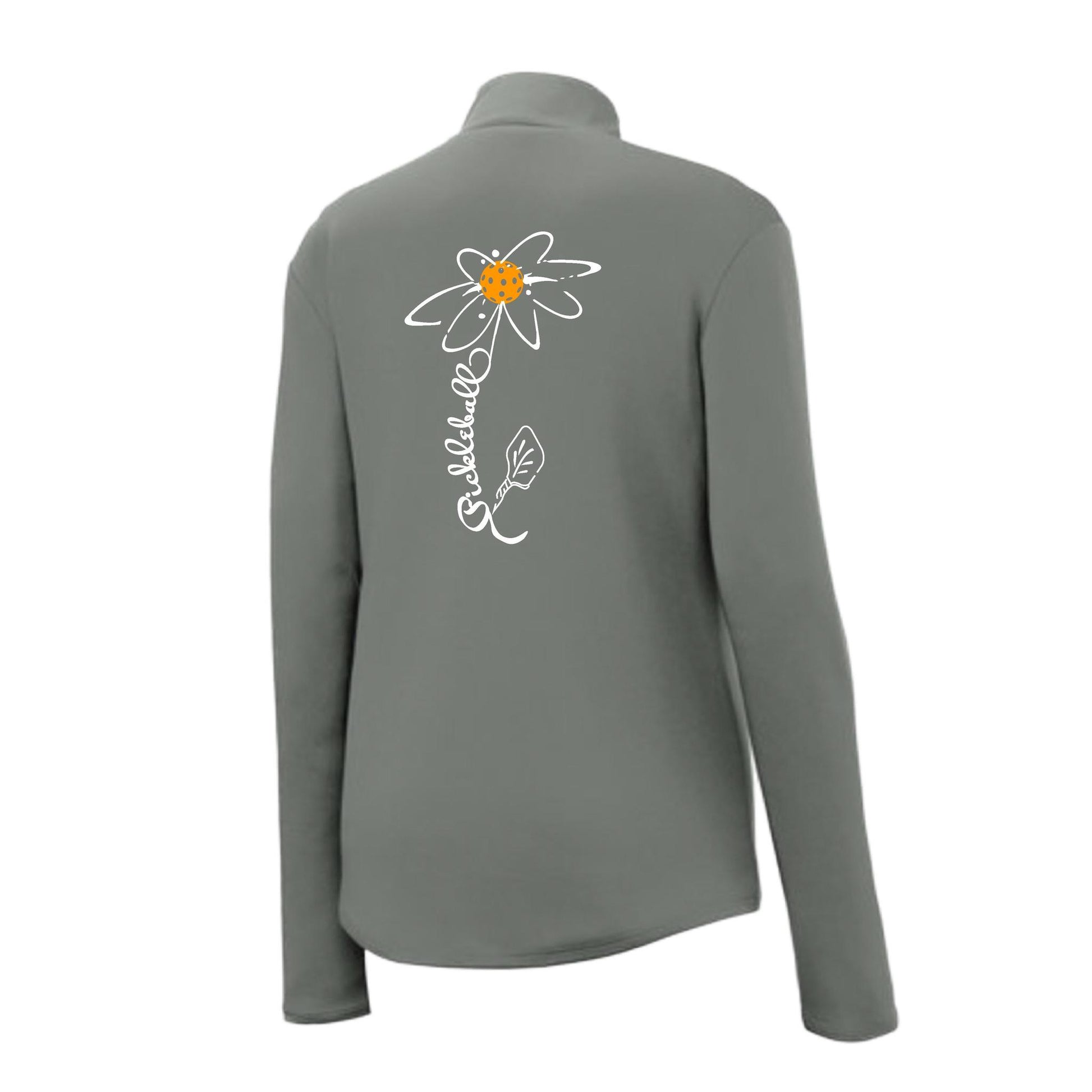 Pickleball Flower (Cyan Green Orange) | Women's 1/4 Zip Pickleball Performance Pullover Shirt | 100% Polyester