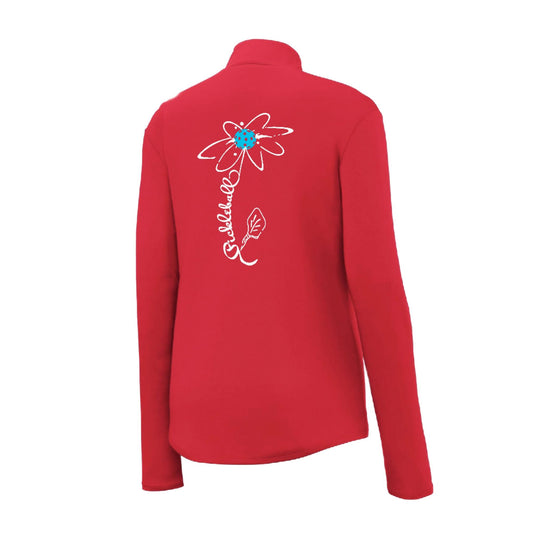 Pickleball Flower (Cyan Green Orange) | Women's 1/4 Zip Pickleball Performance Pullover Shirt | 100% Polyester