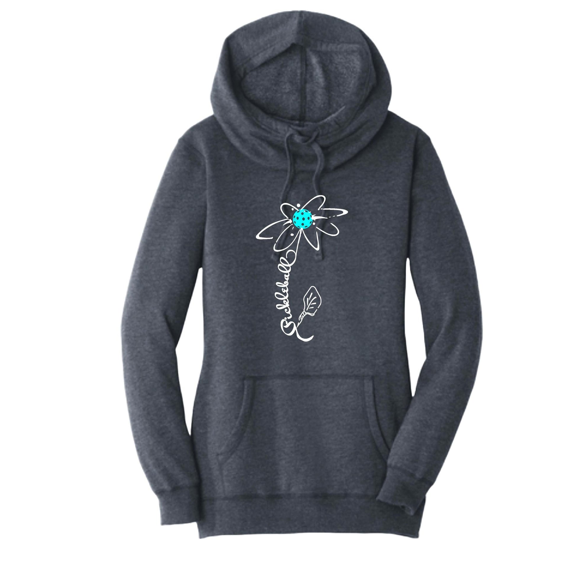 Pickleball Flower (Cyan Green Orange) | Women’s Cowl-Neck Hoodie Pickleball Sweatshirt | 55% Cotton 45% Poly Fleece