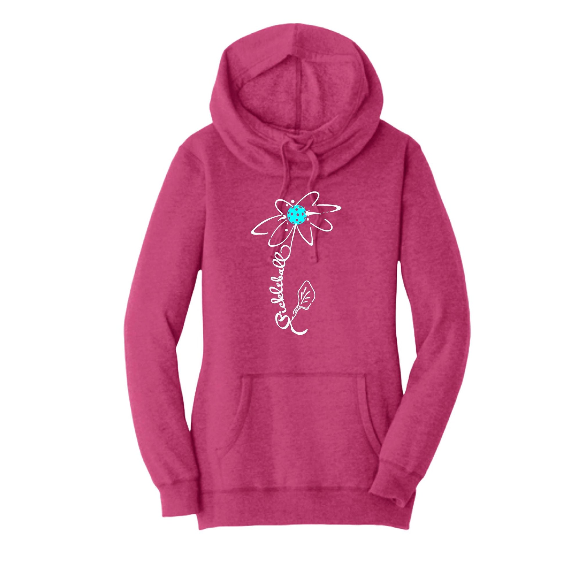 Pickleball Flower (Cyan Green Orange) | Women’s Cowl-Neck Hoodie Pickleball Sweatshirt | 55% Cotton 45% Poly Fleece