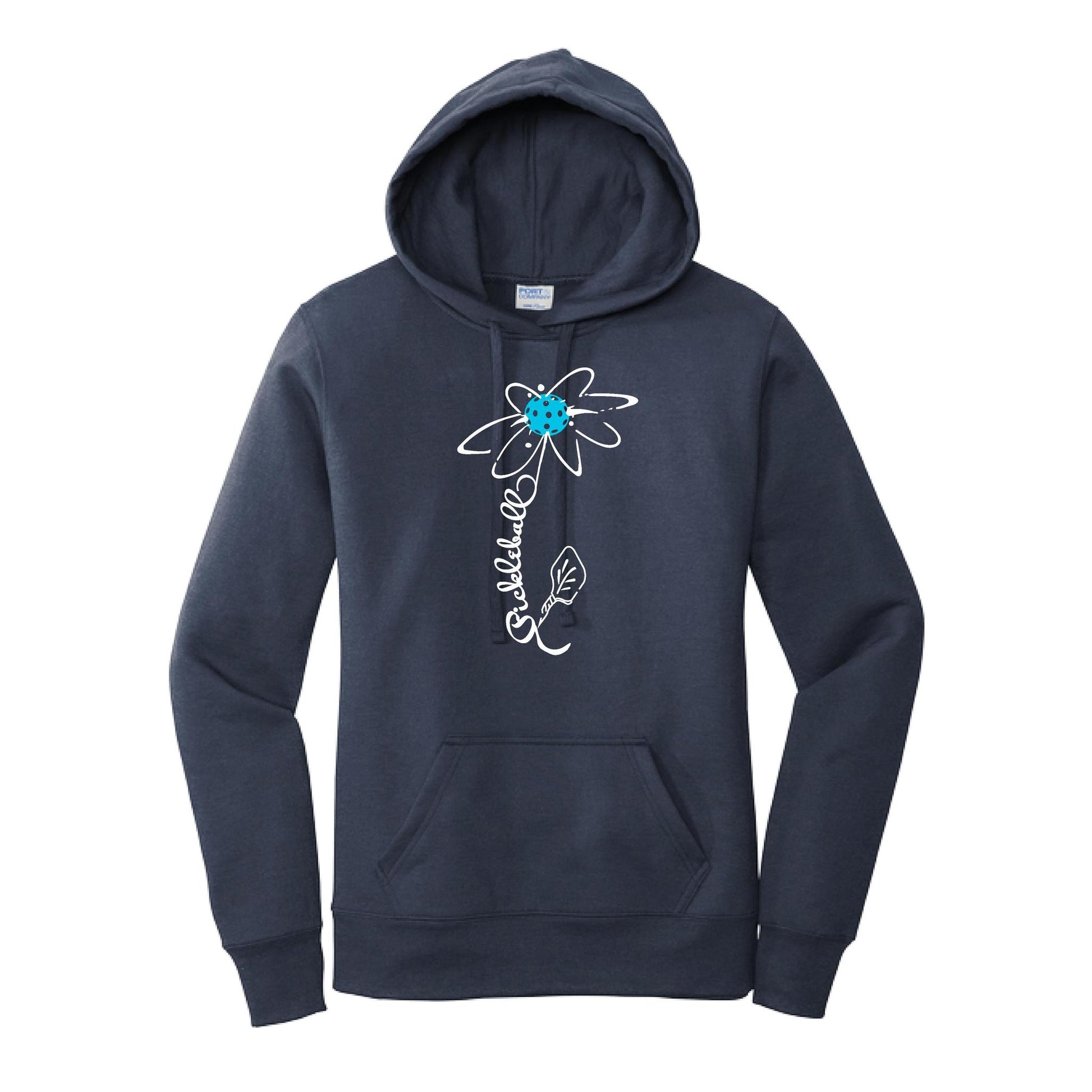 Pickleball Flower (Cyan Green Orange) | Women’s Fitted Hoodie Pickleball Sweatshirt | 50% Cotton 50% Poly Fleece