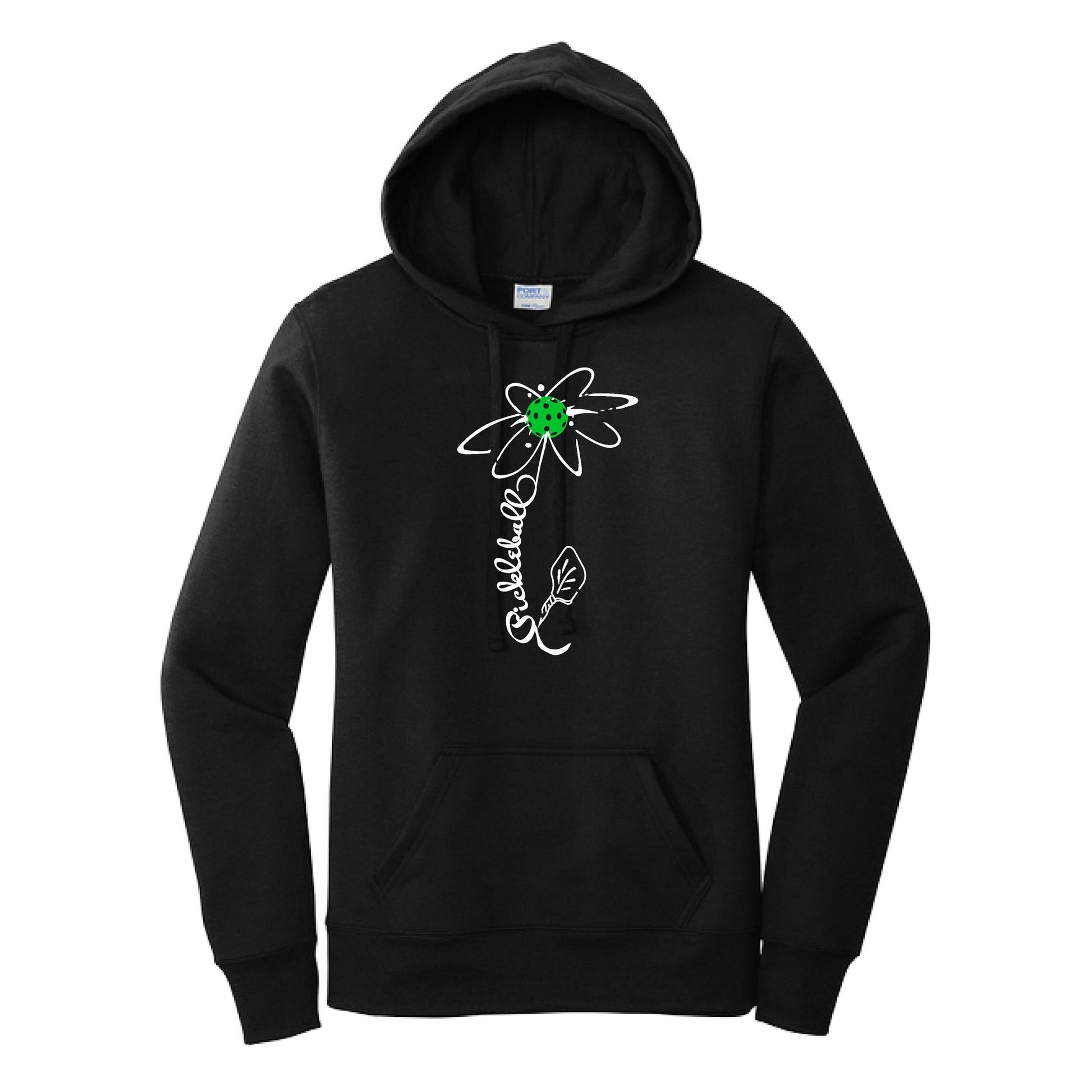 Pickleball Flower (Cyan Green Orange) | Women’s Fitted Hoodie Pickleball Sweatshirt | 50% Cotton 50% Poly Fleece