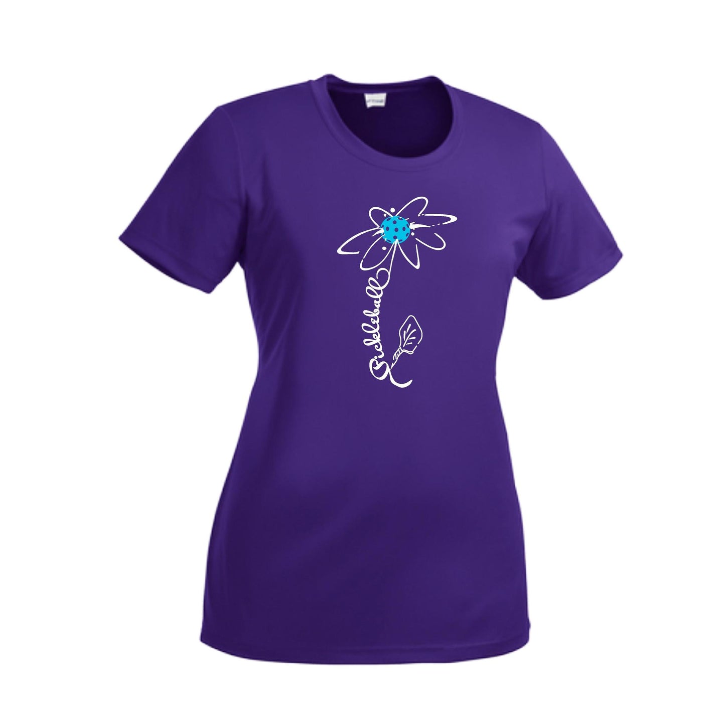Pickleball Flower (8 Custom Pickleball Colors) | Women’s Short Sleeve Crewneck Pickleball Performance T-Shirts | 100% Polyester