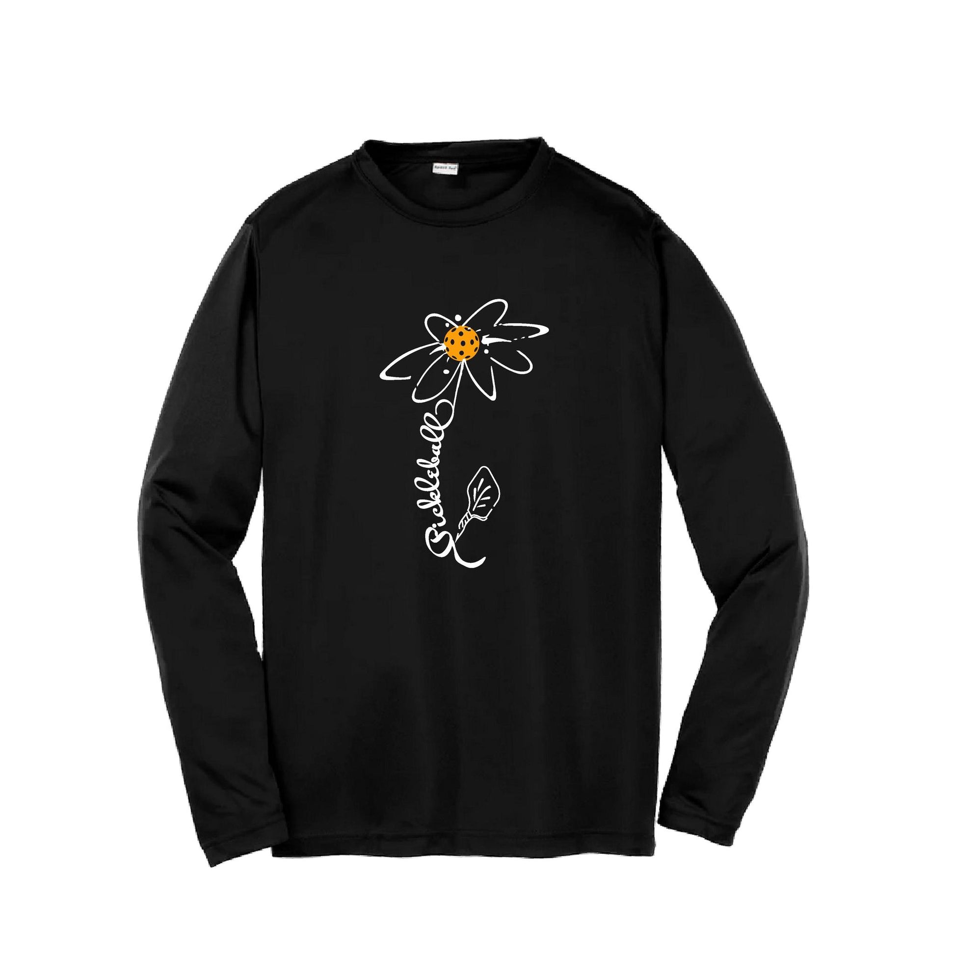 Pickleball Flower (Cyan Green Orange) | Youth Long Sleeve Pickleball Performance T-Shirts | 100% Polyester