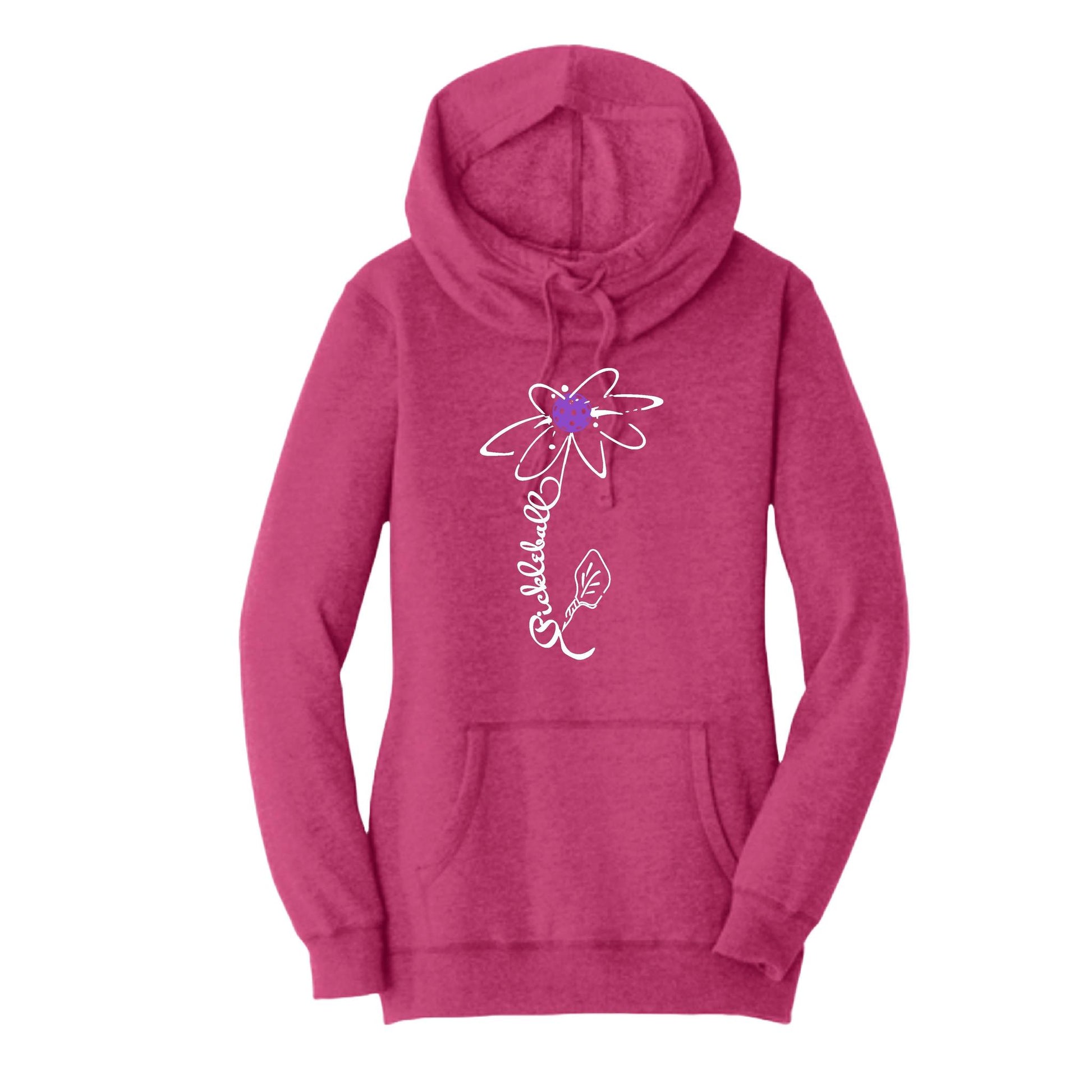 Pickleball Flower (Pink Purple Rainbow) | Women’s Cowl-Neck Hoodie Pickleball Sweatshirt | 55% Cotton 45% Poly Fleece