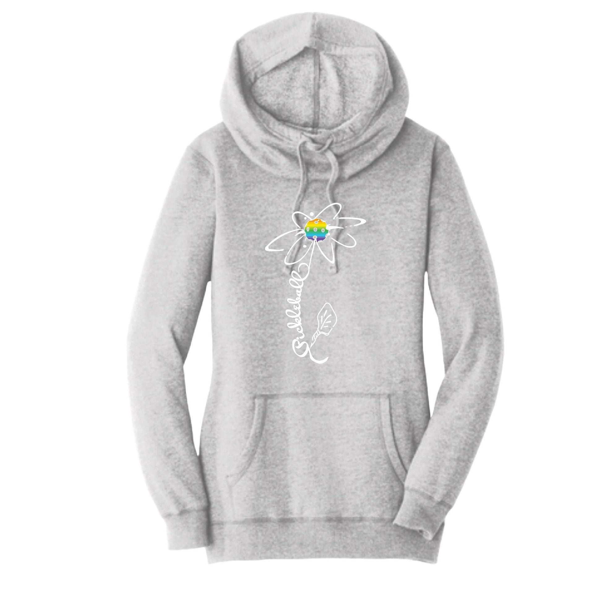 Pickleball Flower (Pink Purple Rainbow) | Women’s Cowl-Neck Hoodie Pickleball Sweatshirt | 55% Cotton 45% Poly Fleece