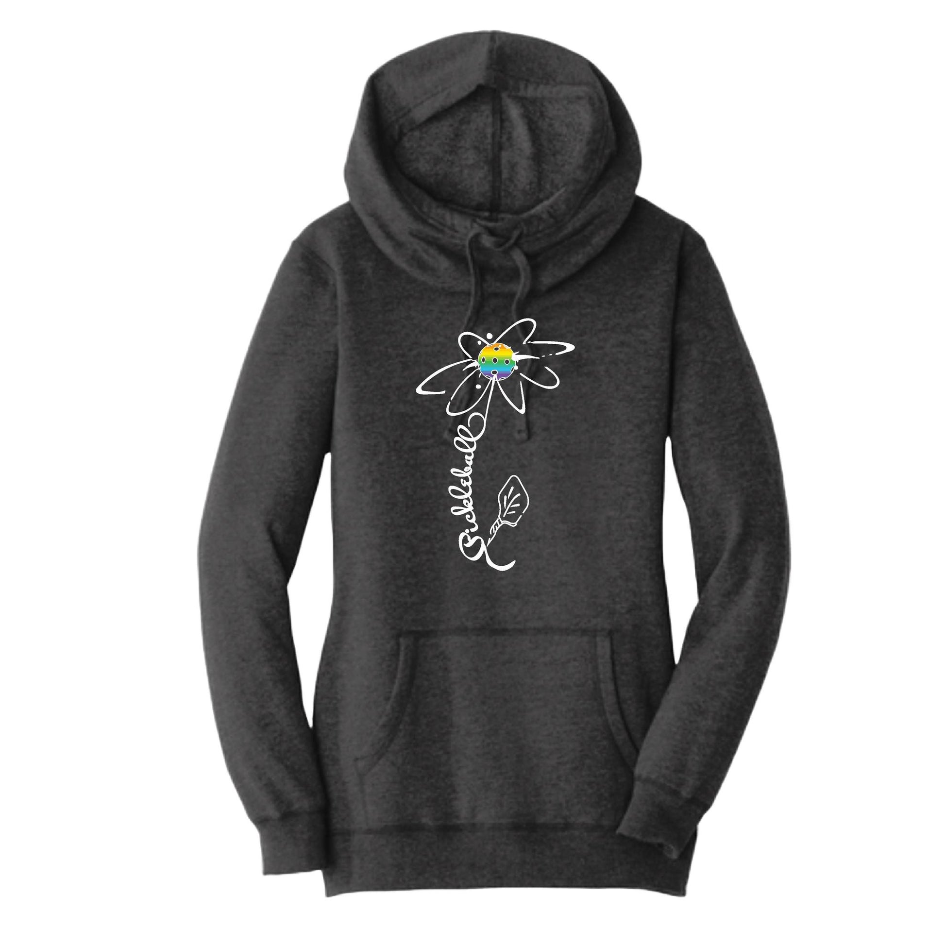 Pickleball Flower (Pink Purple Rainbow) | Women’s Cowl-Neck Hoodie Pickleball Sweatshirt | 55% Cotton 45% Poly Fleece