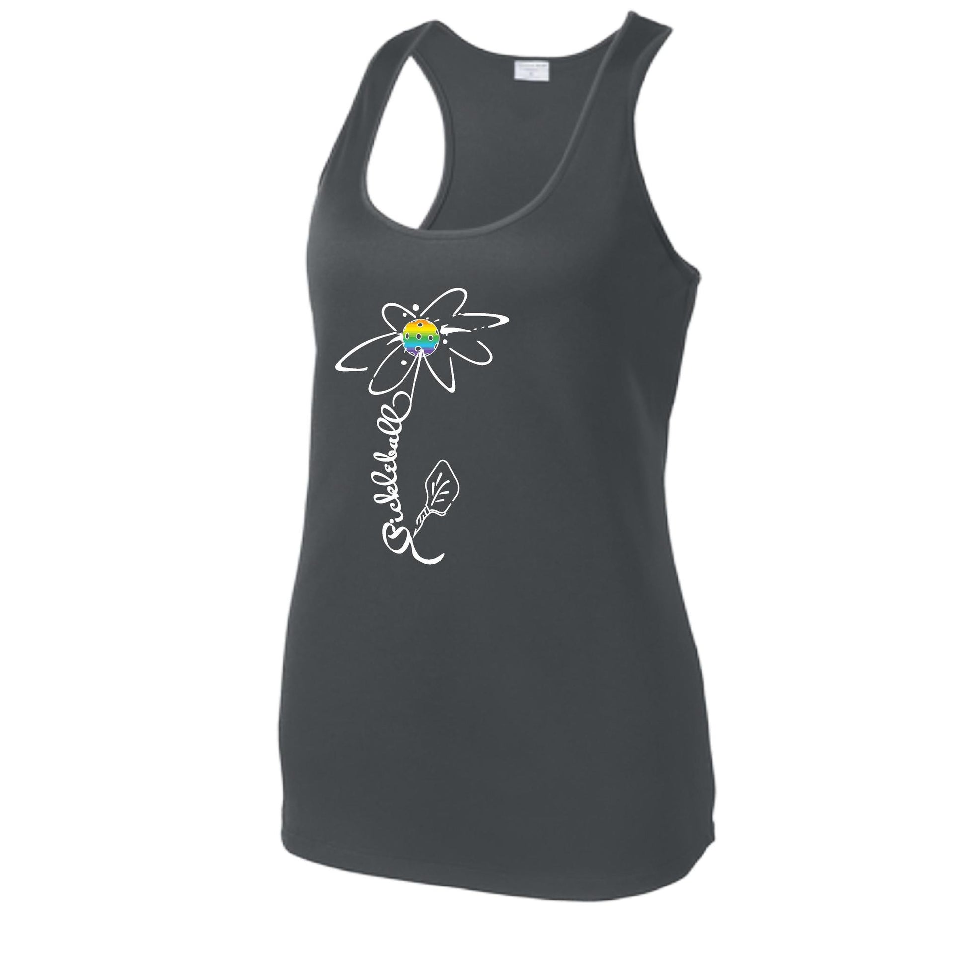 Pickleball Flower (Pink Purple Rainbow) | Women's Racerback Pickleball Tank | 100% Polyester