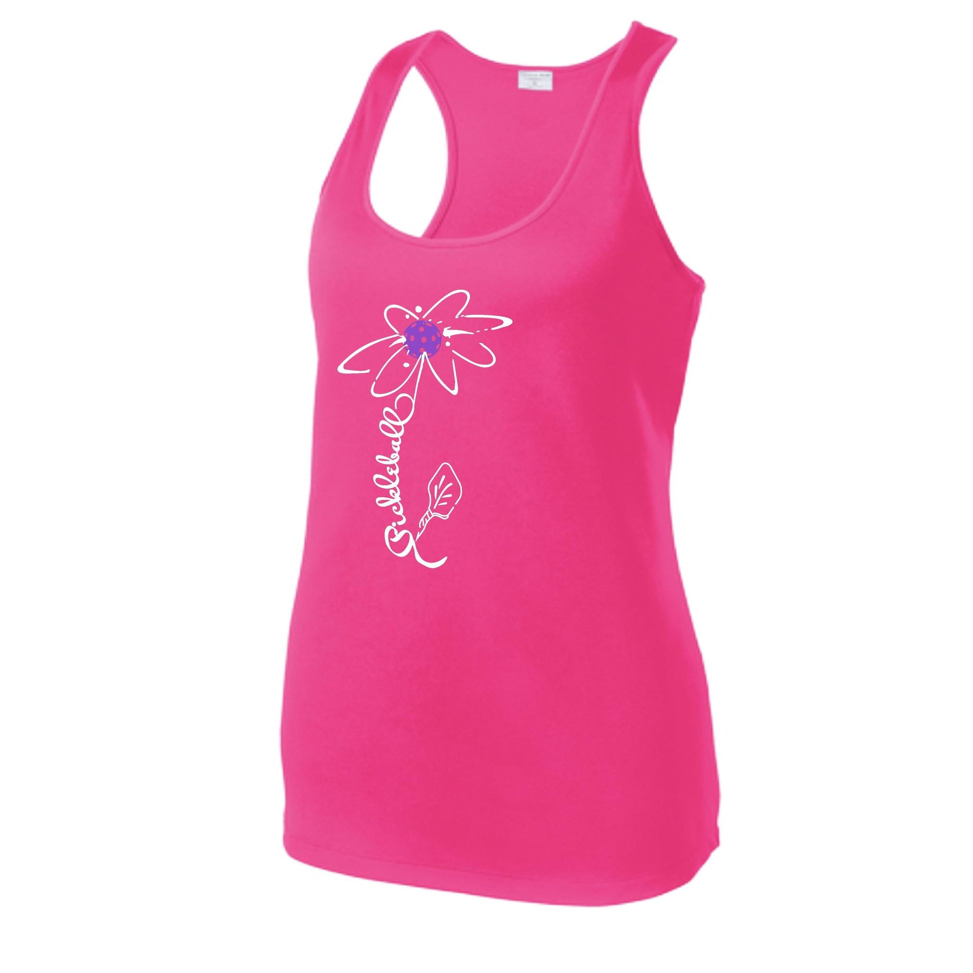 Pickleball Flower (Pink Purple Rainbow) | Women's Racerback Pickleball Tank | 100% Polyester