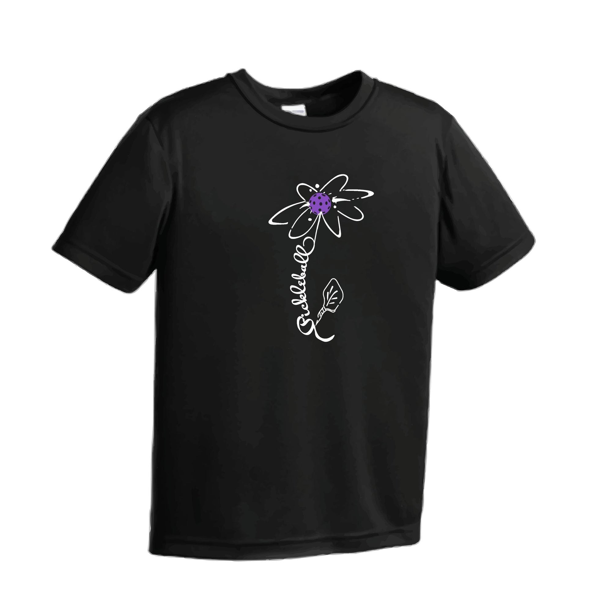 Pickleball Flower (Pink Purple Rainbow) | Youth Short Sleeve Pickleball Performance T-Shirts | 100% Polyester