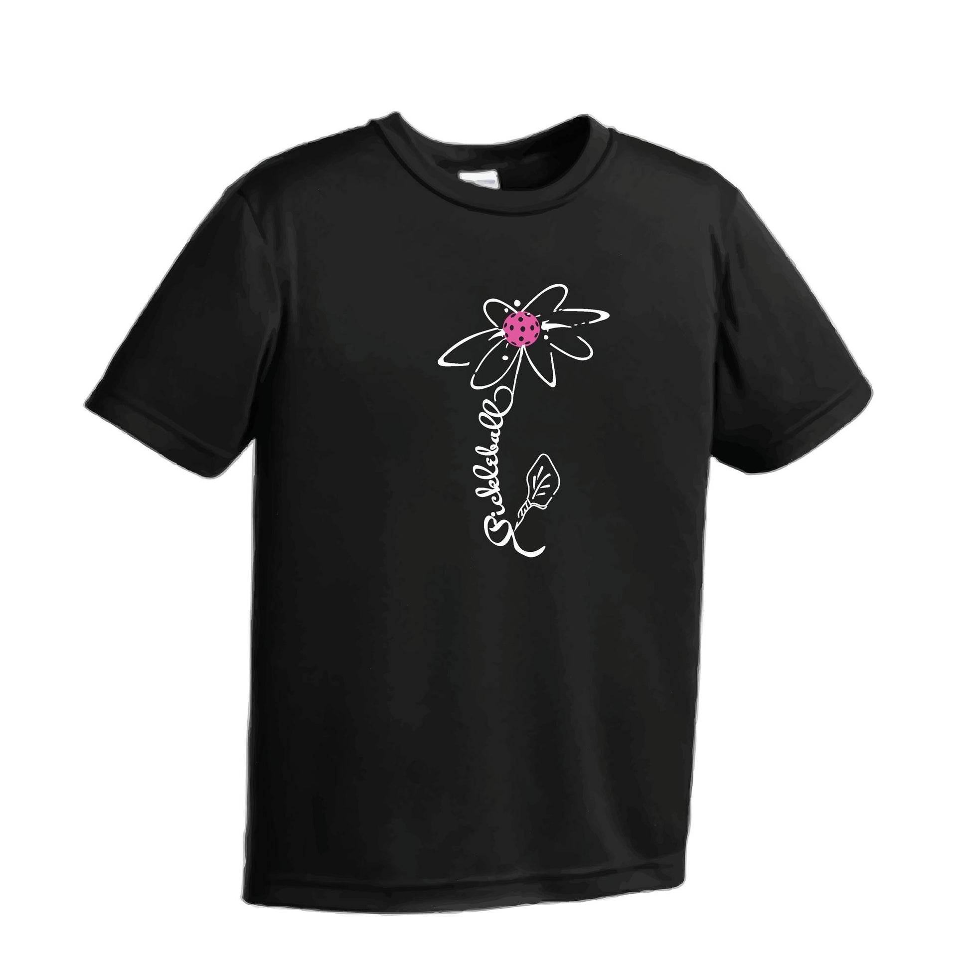 Pickleball Flower (Pink Purple Rainbow) | Youth Short Sleeve Pickleball Performance T-Shirts | 100% Polyester