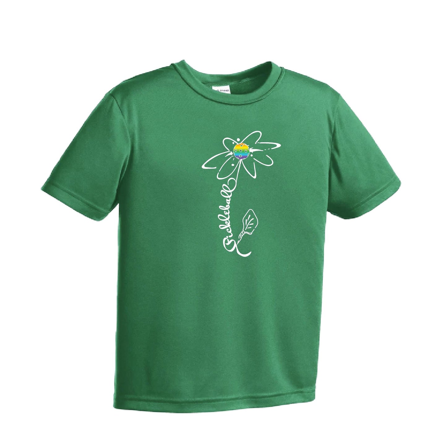 Pickleball Flower (8 Custom Pickleball Colors) | Youth Short Sleeve Pickleball Performance T-Shirts | 100% Polyester