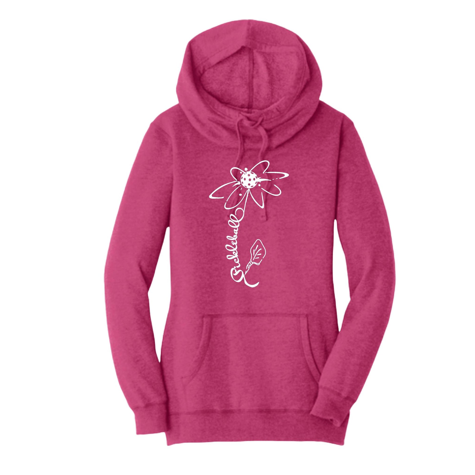 Pickleball Flower (Red White Yellow) | Women’s Cowl-Neck Hoodie Pickleball Sweatshirt | 55% Cotton 45% Poly Fleece