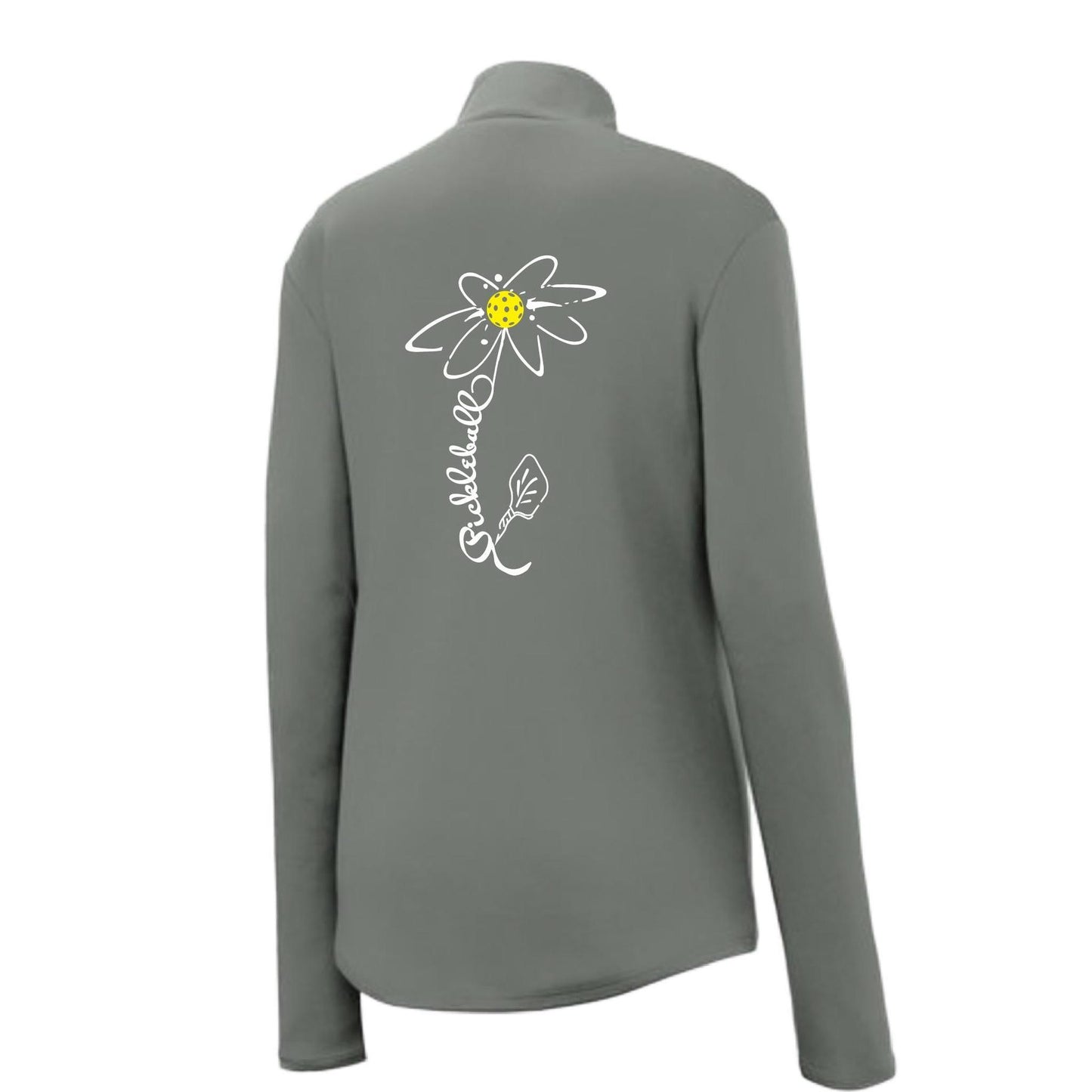 Pickleball Flower (White Yellow) | Women's 1/4 Zip Pickleball Performance Pullover Shirt | 100% Polyester