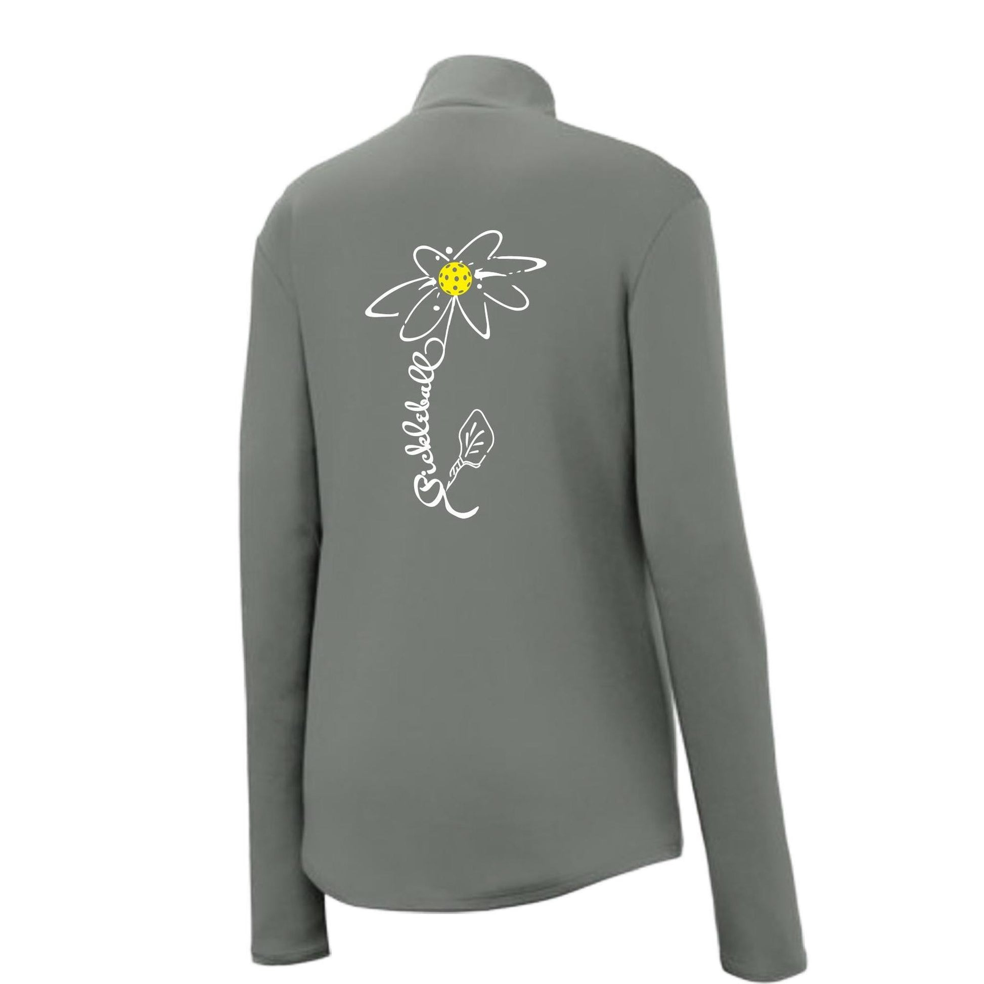 Pickleball Flower (White Yellow) | Women's 1/4 Zip Pickleball Performance Pullover Shirt | 100% Polyester