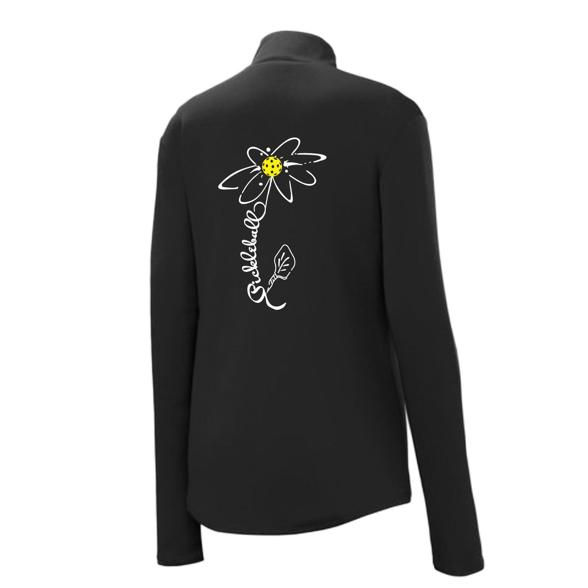 Pickleball Flower (White Yellow) | Women's 1/4 Zip Pickleball Performance Pullover Shirt | 100% Polyester