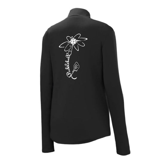 Pickleball Flower (White Yellow) | Women's 1/4 Zip Pickleball Performance Pullover Shirt | 100% Polyester
