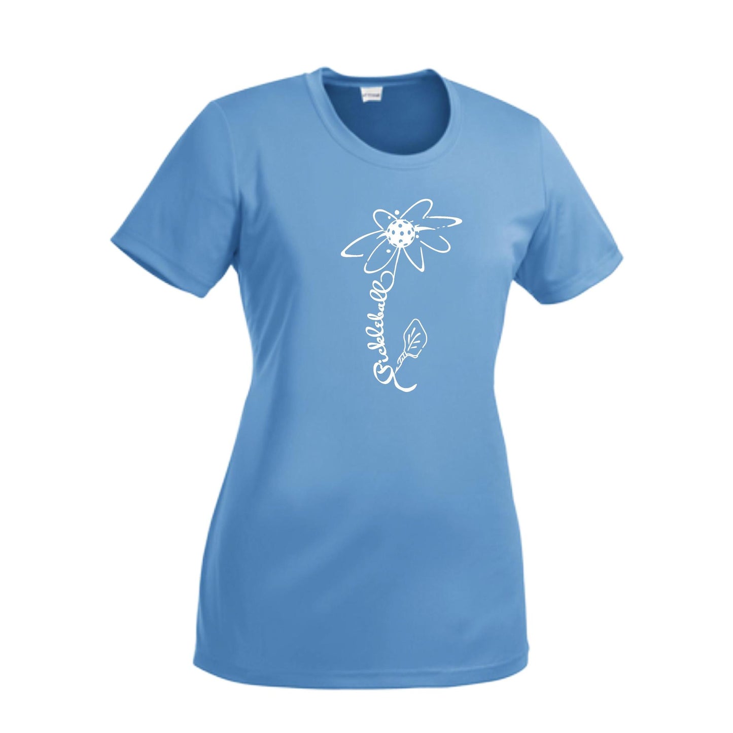 Pickleball Flower (8 Custom Pickleball Colors) | Women’s Short Sleeve Crewneck Pickleball Performance T-Shirts | 100% Polyester