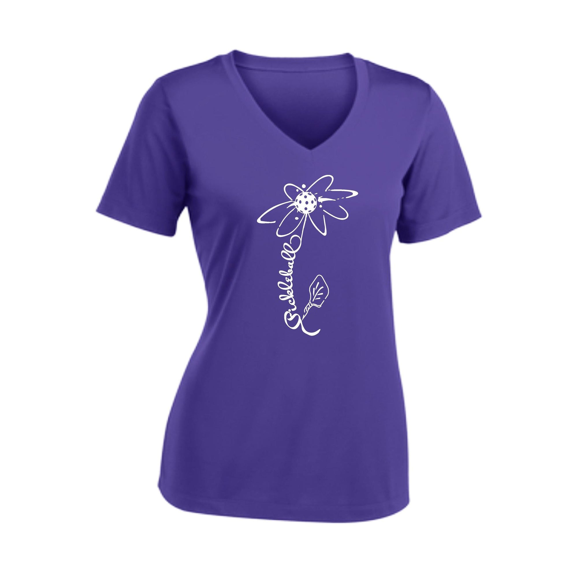 Pickleball Flower (White Yellow) | Women's Short Sleeve V-Neck Pickleball Performance T-Shirts | 100% Polyester