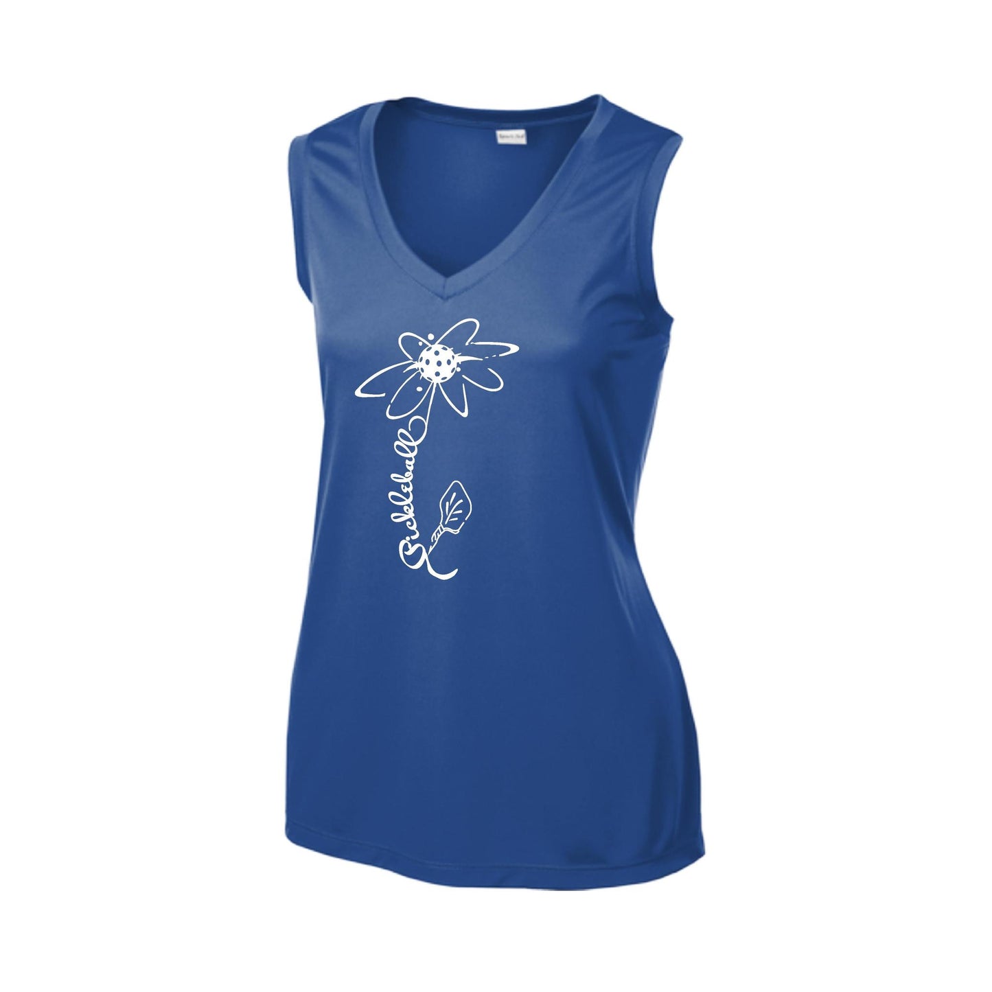 Pickleball Flower (8 Custom Pickleball Colors) | Women’s Sleeveless Athletic Performance T-Shirt | 100% Polyester