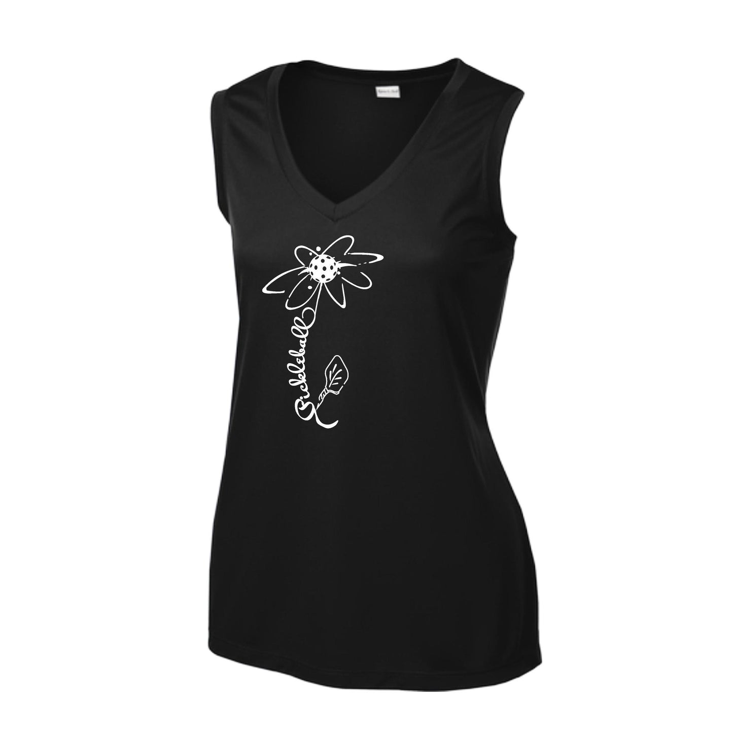Pickleball Flower (8 Custom Pickleball Colors) | Women’s Sleeveless Athletic Performance T-Shirt | 100% Polyester