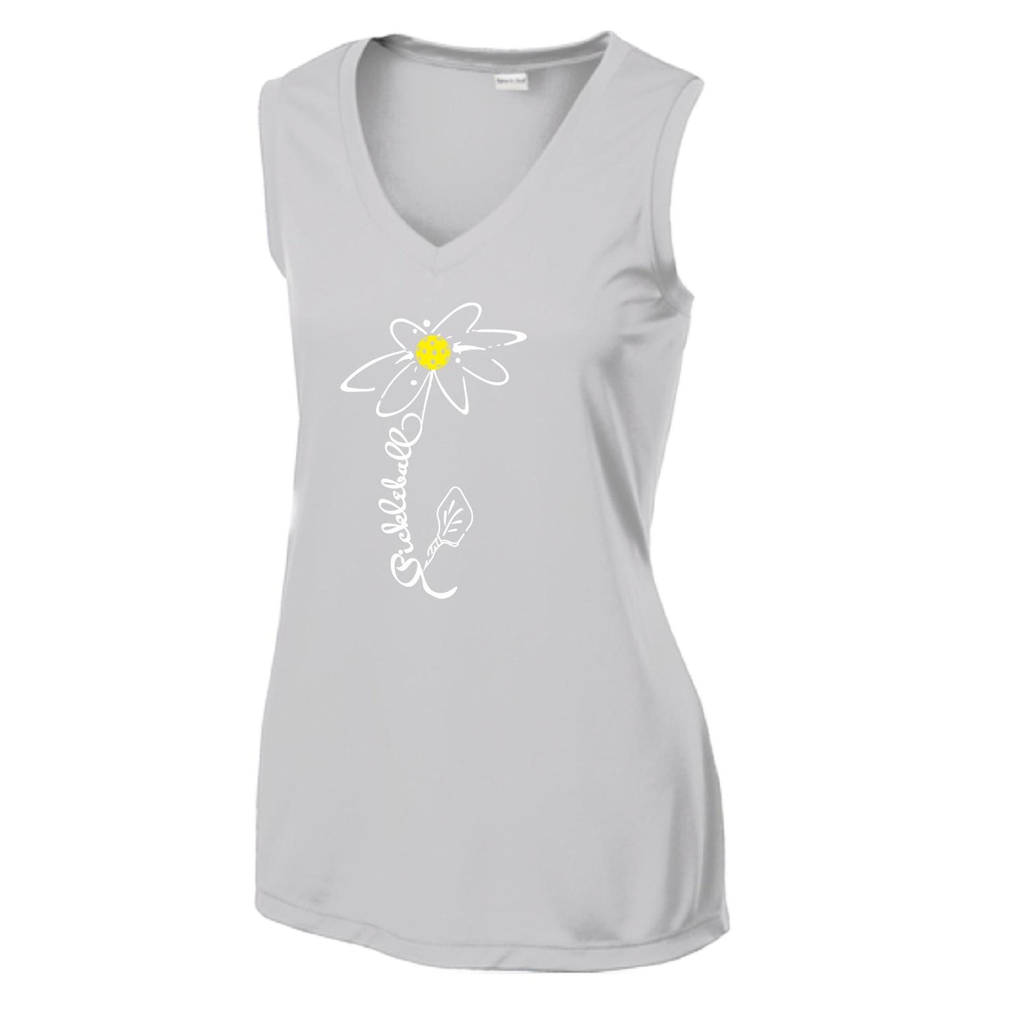 Pickleball Flower (White Yellow) | Women’s Sleeveless Athletic Performance T-Shirt | 100% Polyester