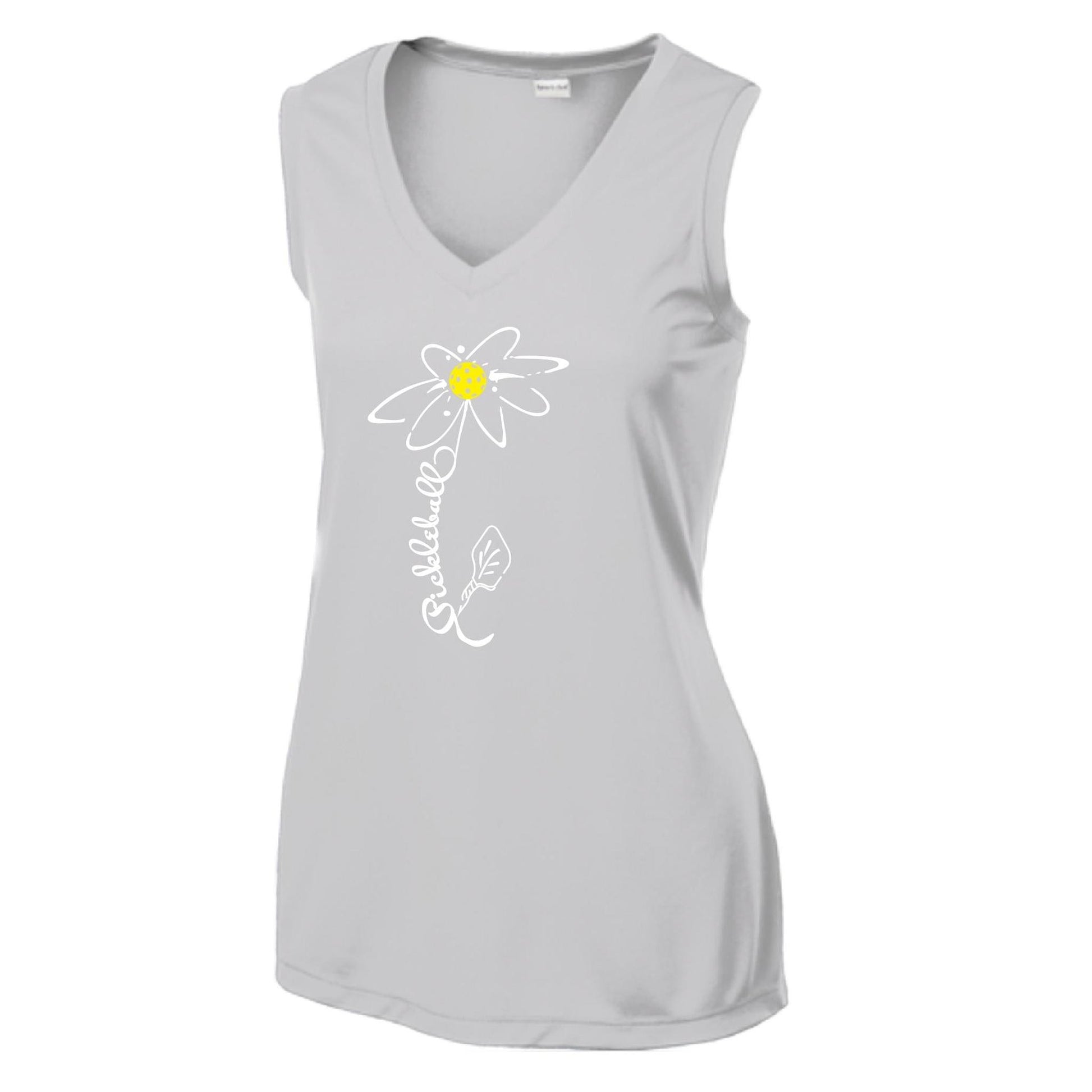 Pickleball Flower (White Yellow) | Women’s Sleeveless Athletic Performance T-Shirt | 100% Polyester