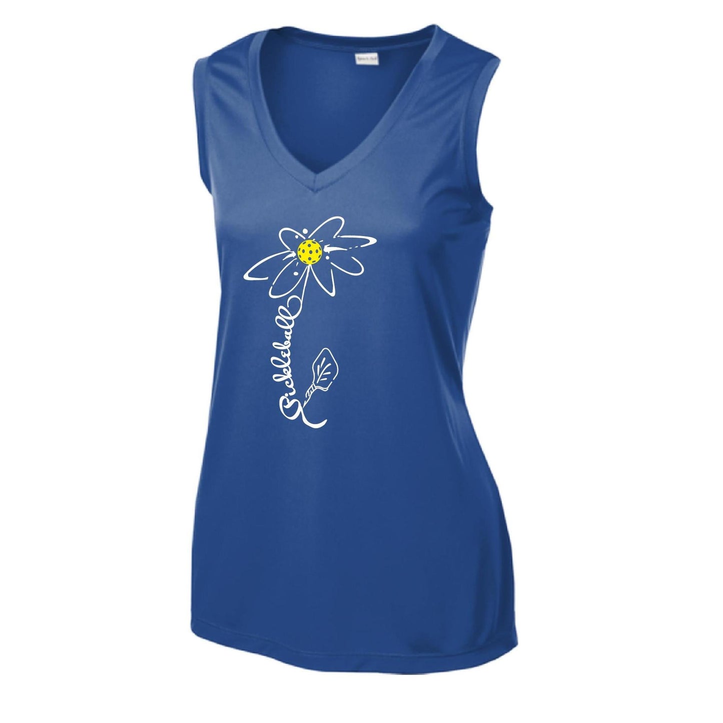 Pickleball Flower (White Yellow) | Women’s Sleeveless Athletic Performance T-Shirt | 100% Polyester