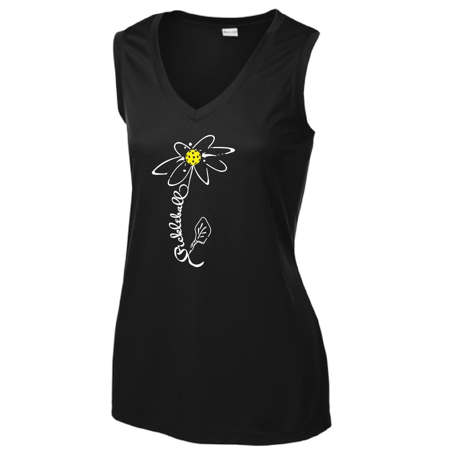 Pickleball Flower (8 Custom Pickleball Colors) | Women’s Sleeveless Athletic Performance T-Shirt | 100% Polyester
