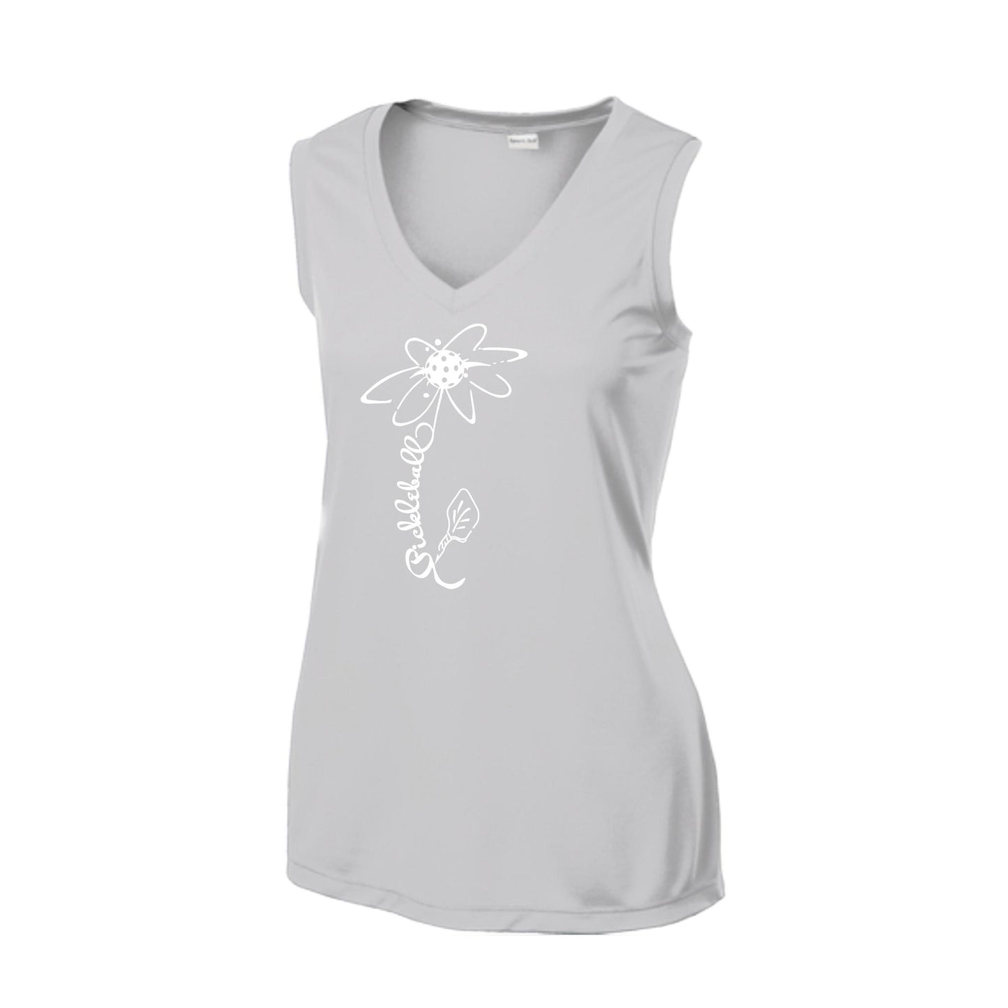 Pickleball Flower (White Yellow) | Women’s Sleeveless Athletic Performance T-Shirt | 100% Polyester
