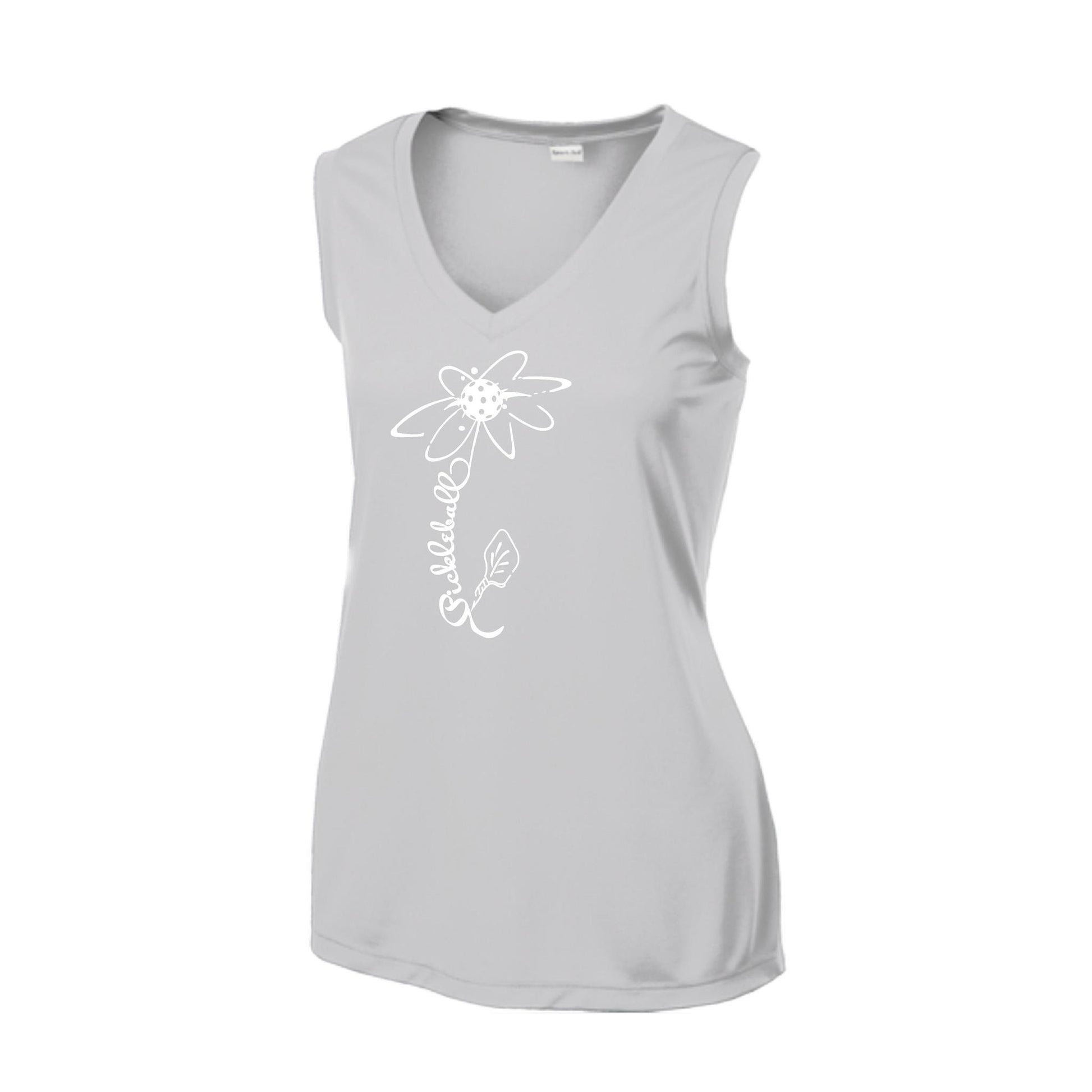 Pickleball Flower (White Yellow) | Women’s Sleeveless Athletic Performance T-Shirt | 100% Polyester