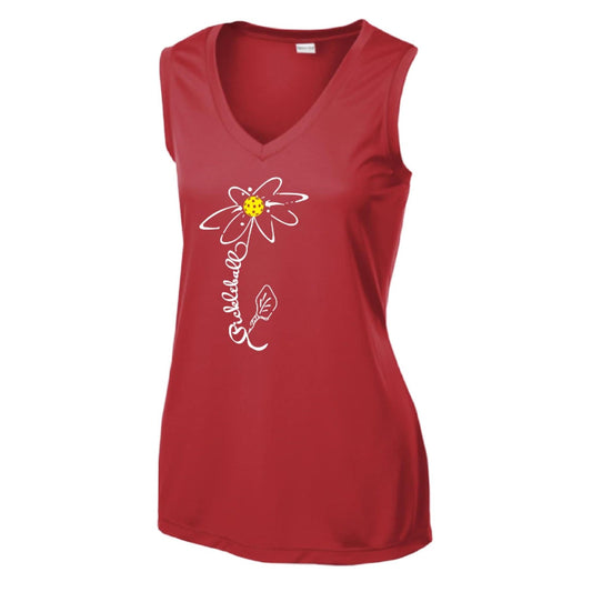 Pickleball Flower (White Yellow) | Women’s Sleeveless Athletic Performance T-Shirt | 100% Polyester