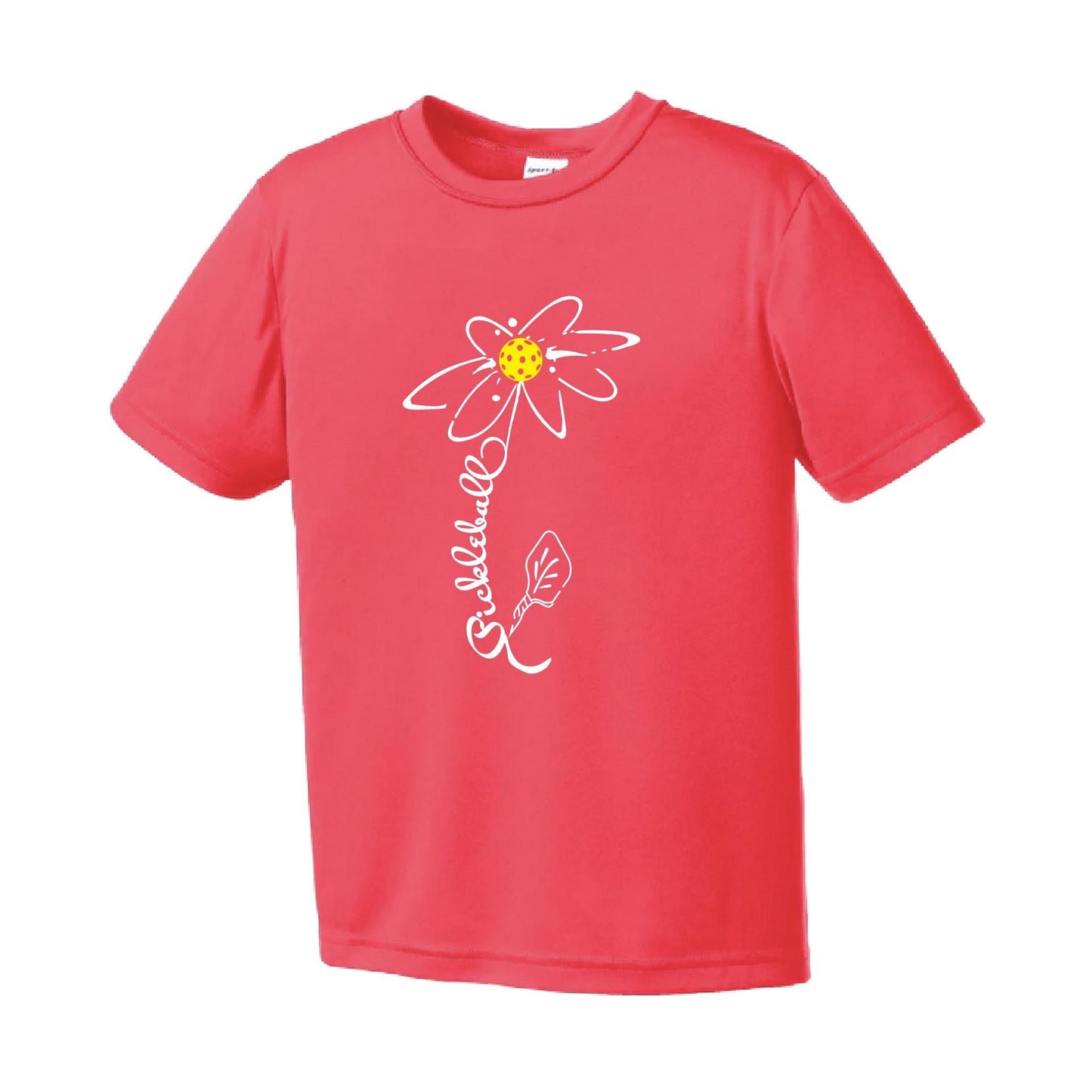 Pickleball Flower (8 Custom Pickleball Colors) | Youth Short Sleeve Pickleball Performance T-Shirts | 100% Polyester