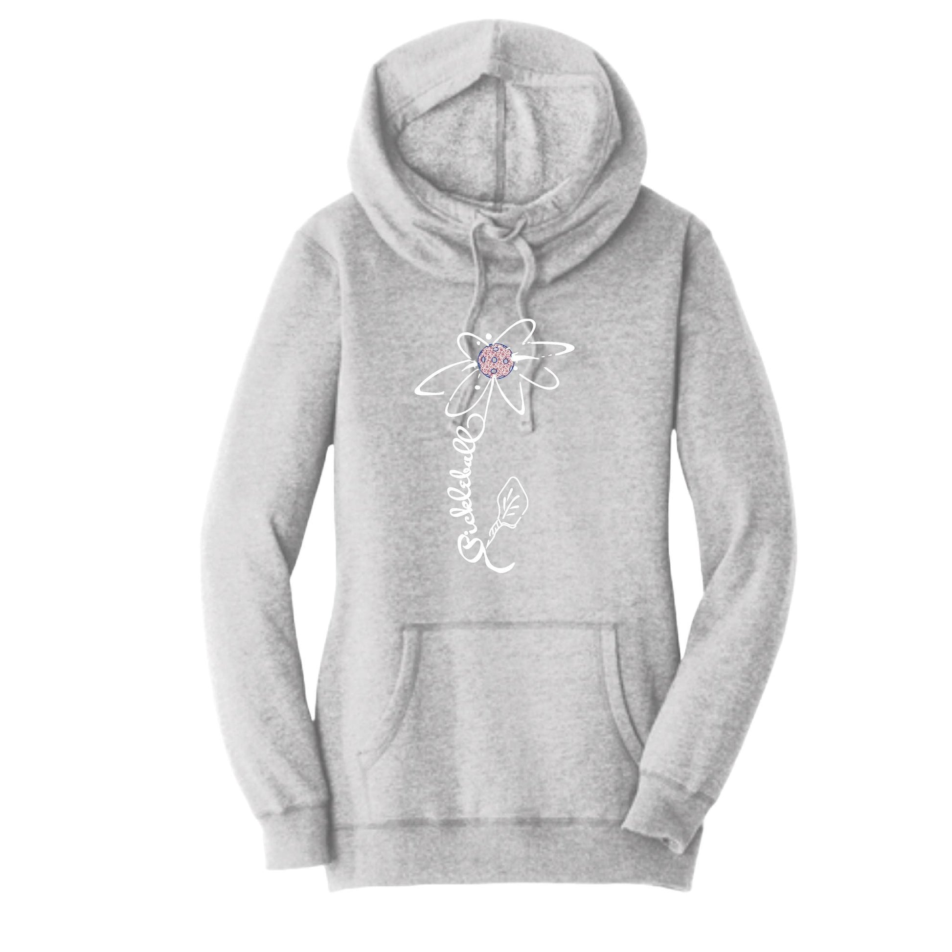 Pickleball Flower (With Stars) | Women’s Cowl-Neck Hoodie Pickleball Sweatshirt | 55% Cotton 45% Poly Fleece