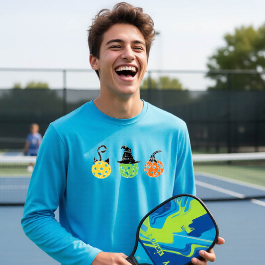 Youth Halloween Pickleball Apparel Kids Pickleball Shirt Halloween Sports Shirt Long Sleeve
