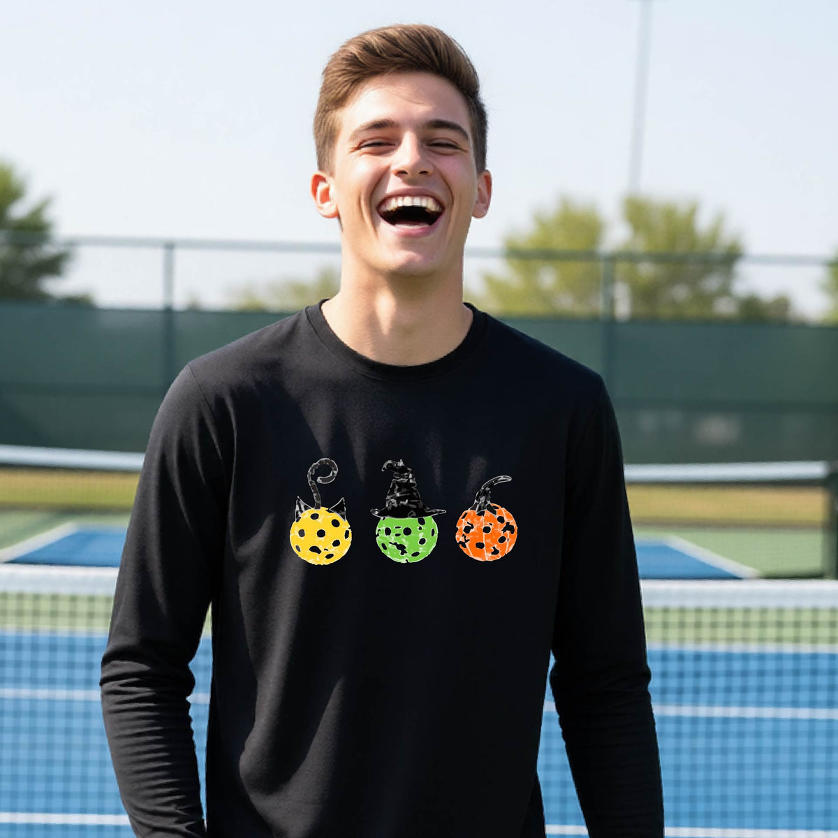 Youth Halloween Pickleball Apparel Kids Pickleball Shirt Halloween Sports Shirt Long Sleeve