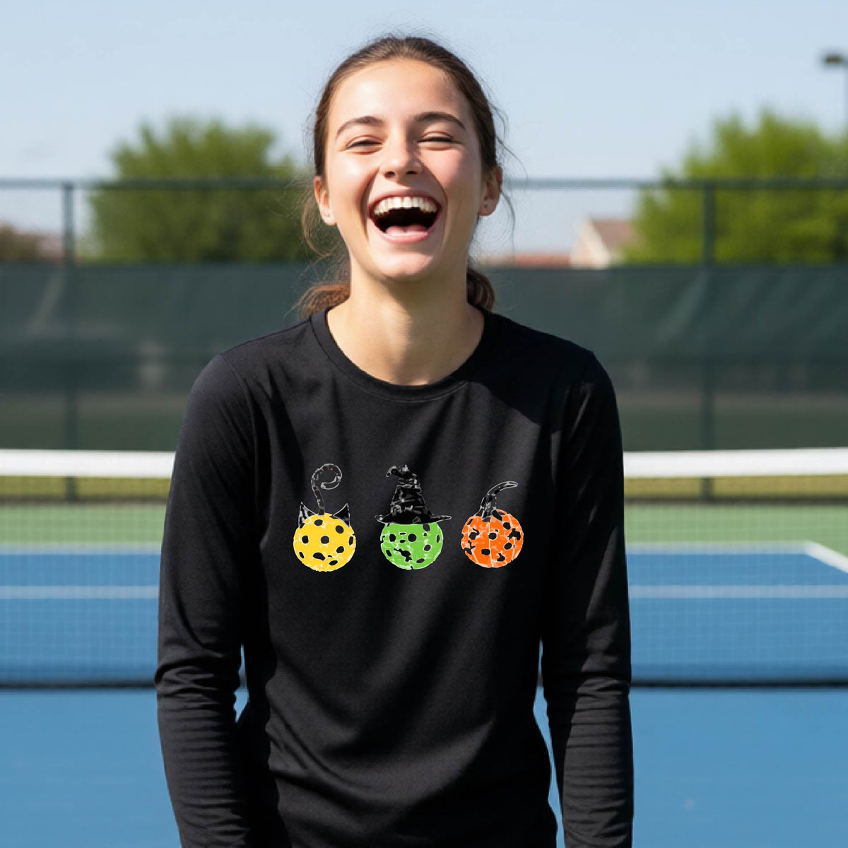 Youth Halloween Pickleball Apparel Kids Pickleball Shirt Halloween Sports Shirt Long Sleeve