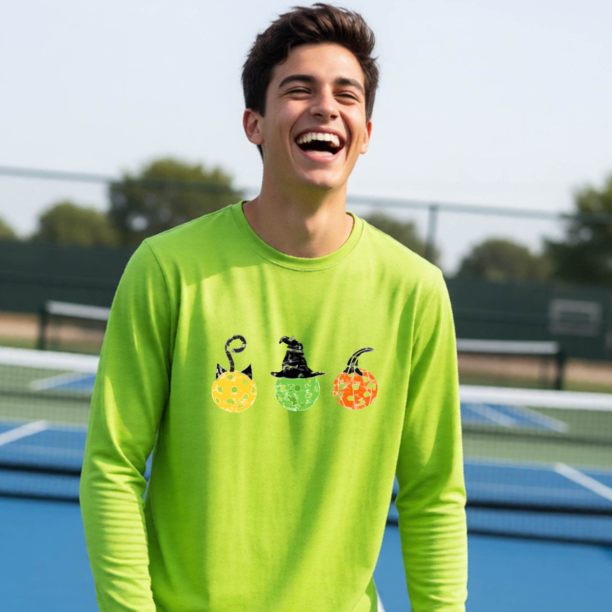 Youth Halloween Pickleball Apparel Kids Pickleball Shirt Halloween Sports Shirt Long Sleeve