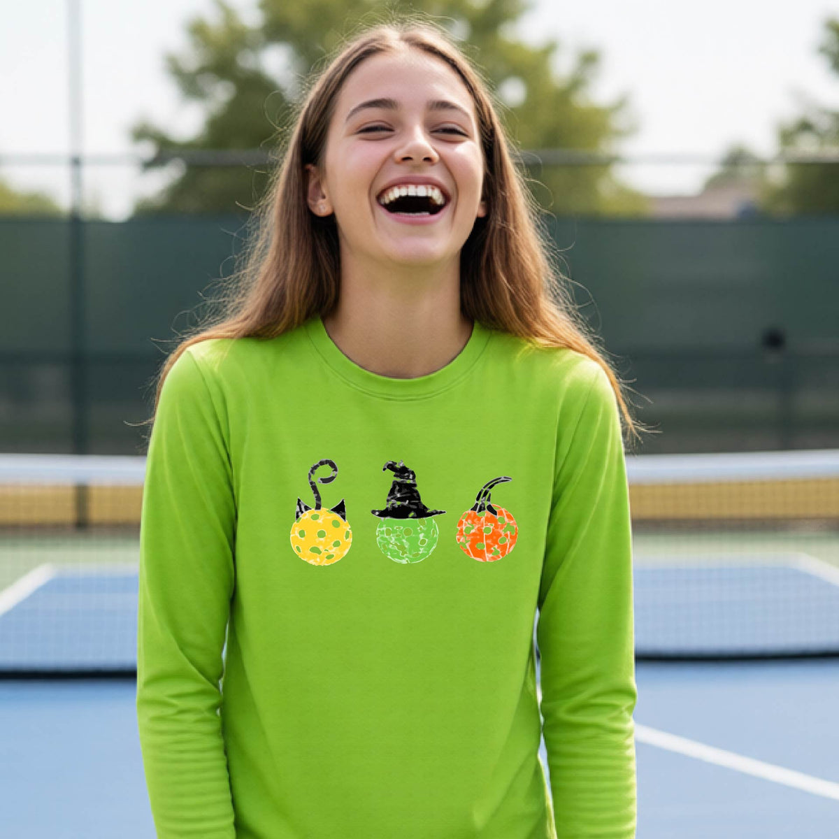 Youth Halloween Pickleball Apparel Kids Pickleball Shirt Halloween Sports Shirt Long Sleeve