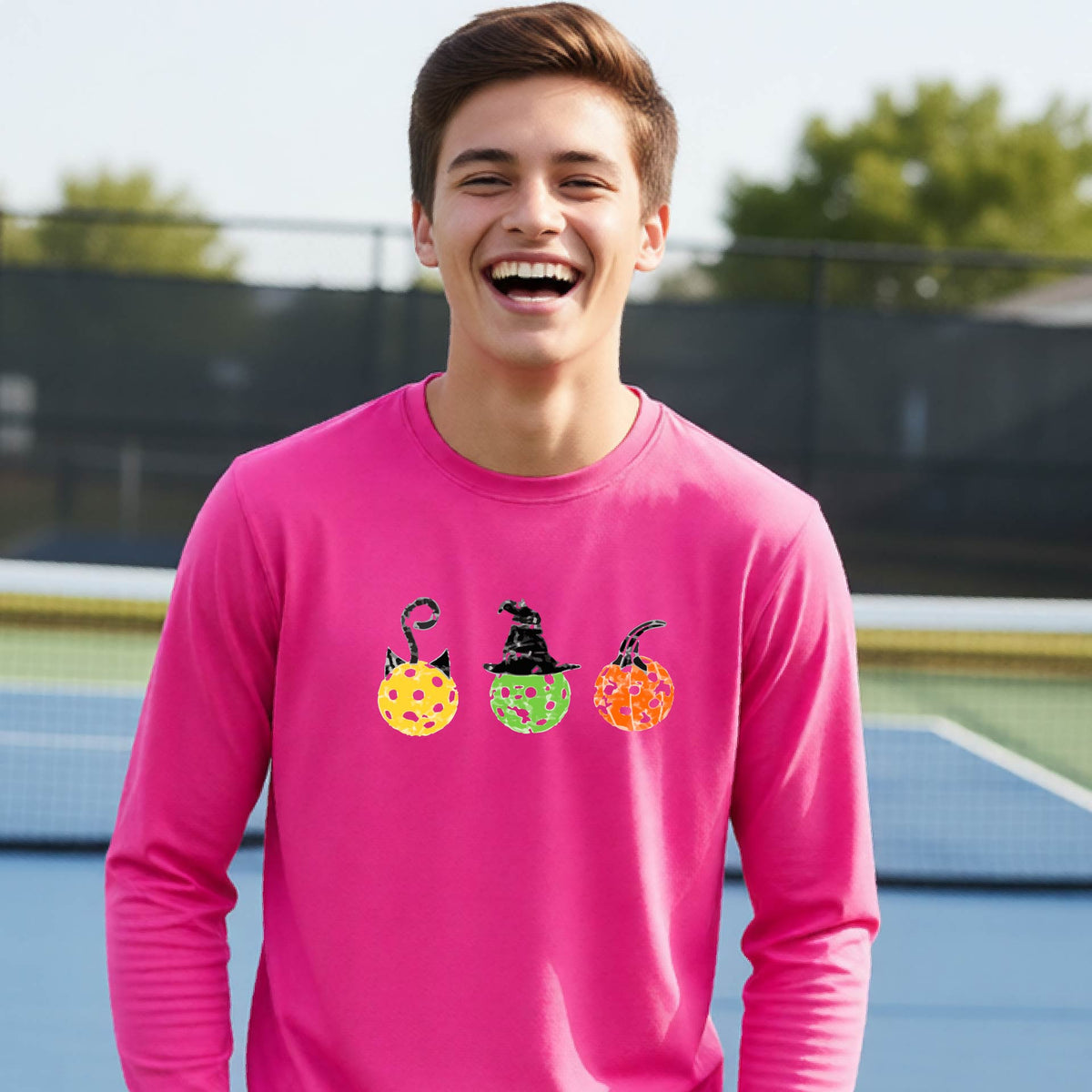 Youth Halloween Pickleball Apparel Kids Pickleball Shirt Halloween Sports Shirt Long Sleeve