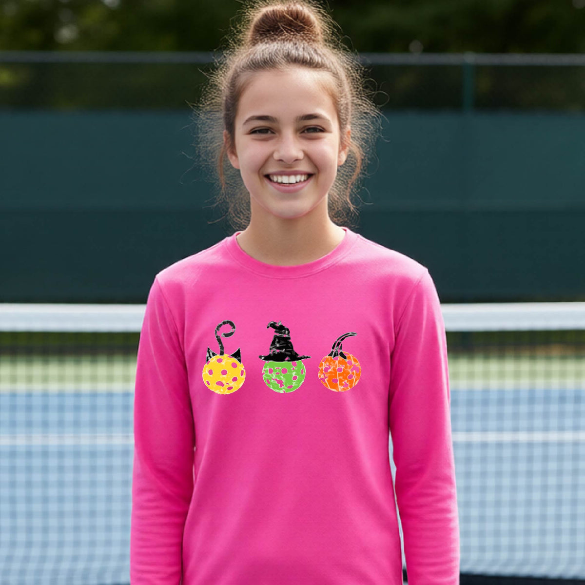 Youth Halloween Pickleball Apparel Kids Pickleball Shirt Halloween Sports Shirt Long Sleeve