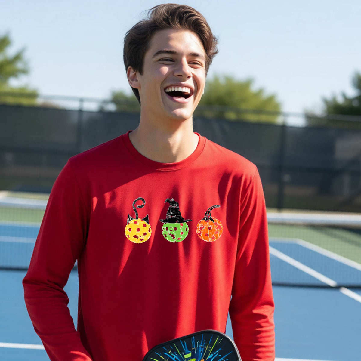 Youth Halloween Pickleball Apparel Kids Pickleball Shirt Halloween Sports Shirt Long Sleeve